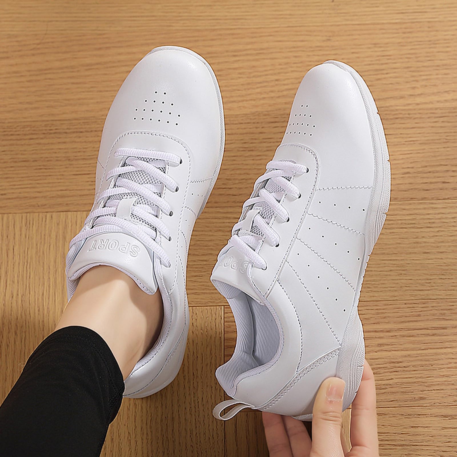 iHinzry Girls' Cheerleading Shoes - Breathable Lightweight White Cheer Sneakers for Women - Perfect for Cheerleading, Dance, Tennis, Athletic Training & Walking