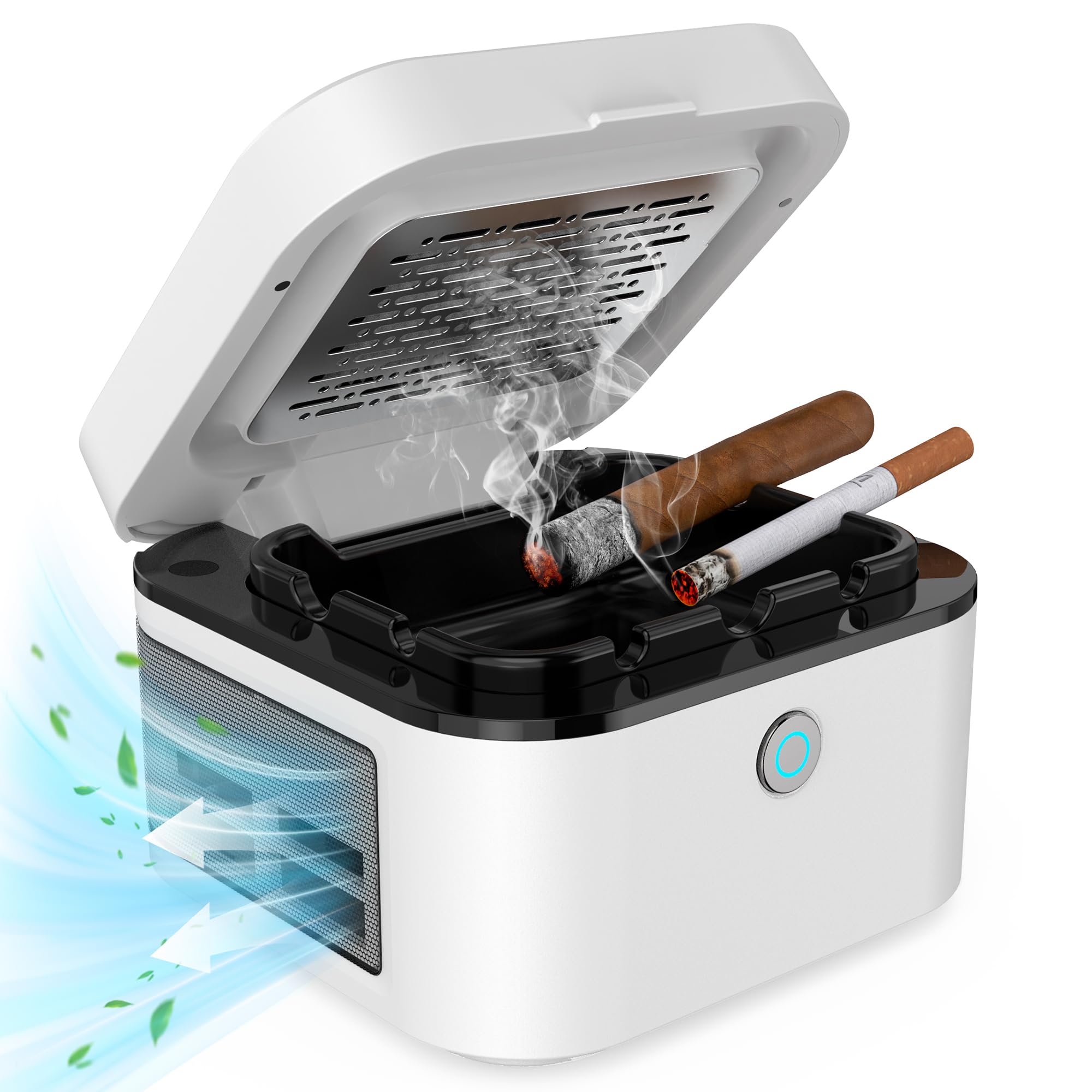 2 in 1 Air Purifier & Smokeless Ashtray with HEPA Filter - USB Rechargeable for Cigarette Smoke Reduction - Ideal for Home, Office & Car Use (White)