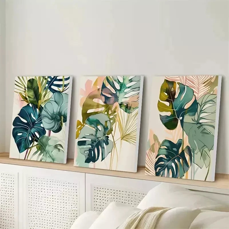 3-Piece Monstera Plant Wall Art Set - Framed Canvas Prints 50x70cm | High Quality Australian Made | Tropical Home Decor for Living Room, Bedroom & Office