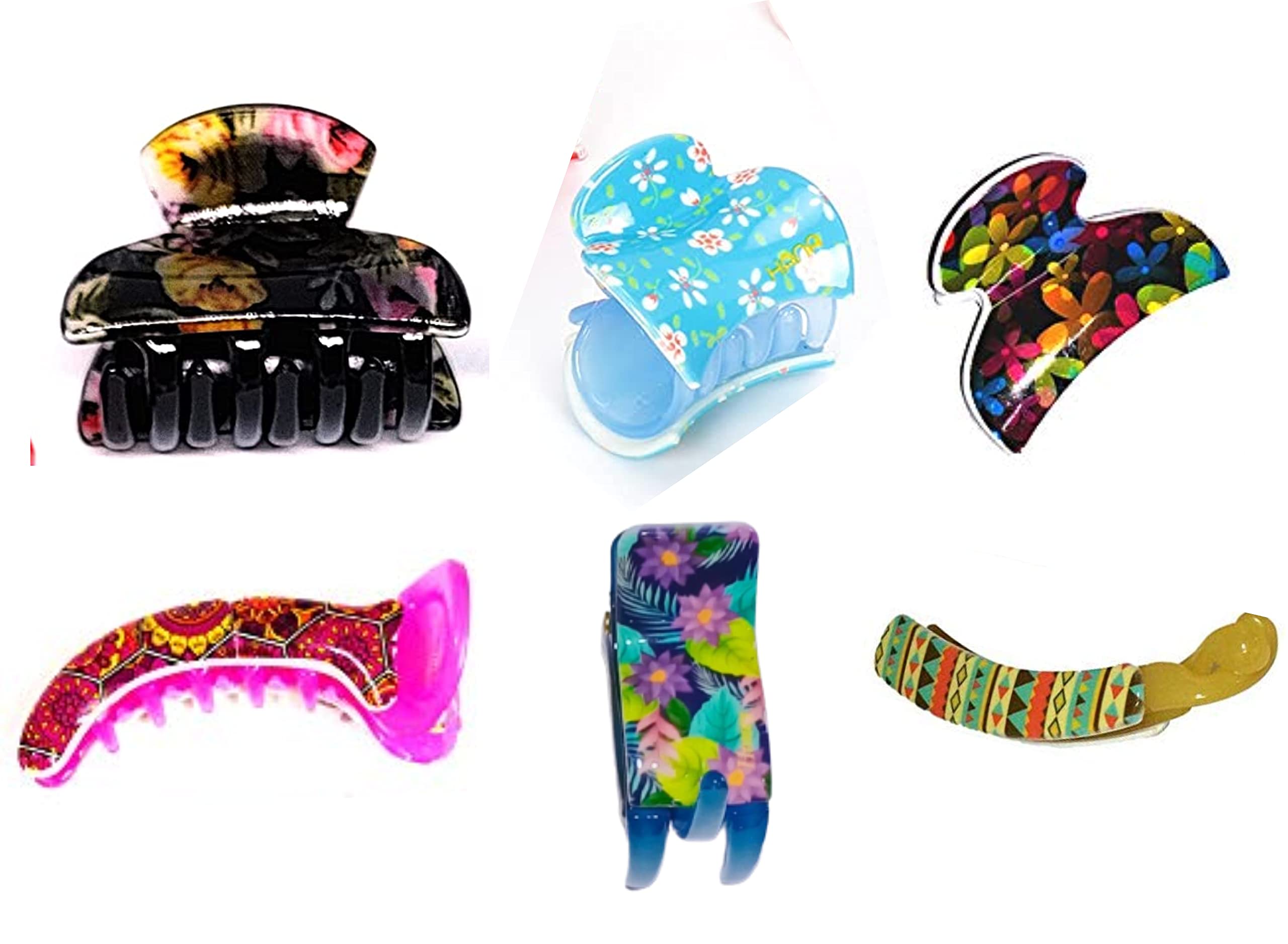 Aliza XL Hair Claw Clips - 6 Pack Printed Banana Clips for Thick Hair | Multi-Color Hair Accessories for Women, Girls | Perfect for Ponytails, Buns & Everyday Styling