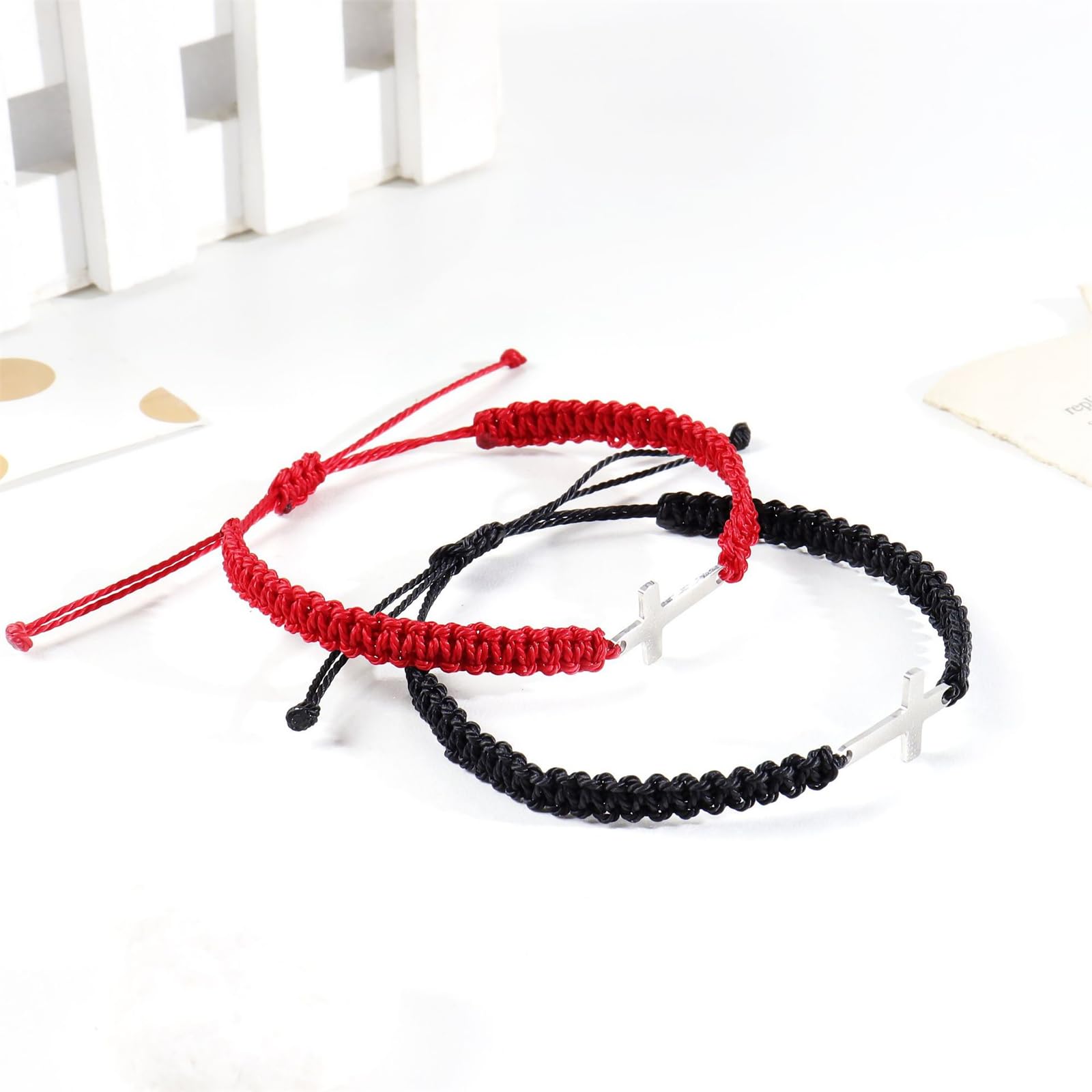 Handmade Cross Braided Protection Bracelet for Women & Men - Stainless Steel Charm with Red & Black String Rope - Lucky Christian Jewelry for Birthday, Christmas & Religious Gifts - Perfect for Daily Wear, Prayer & Spiritual Protection