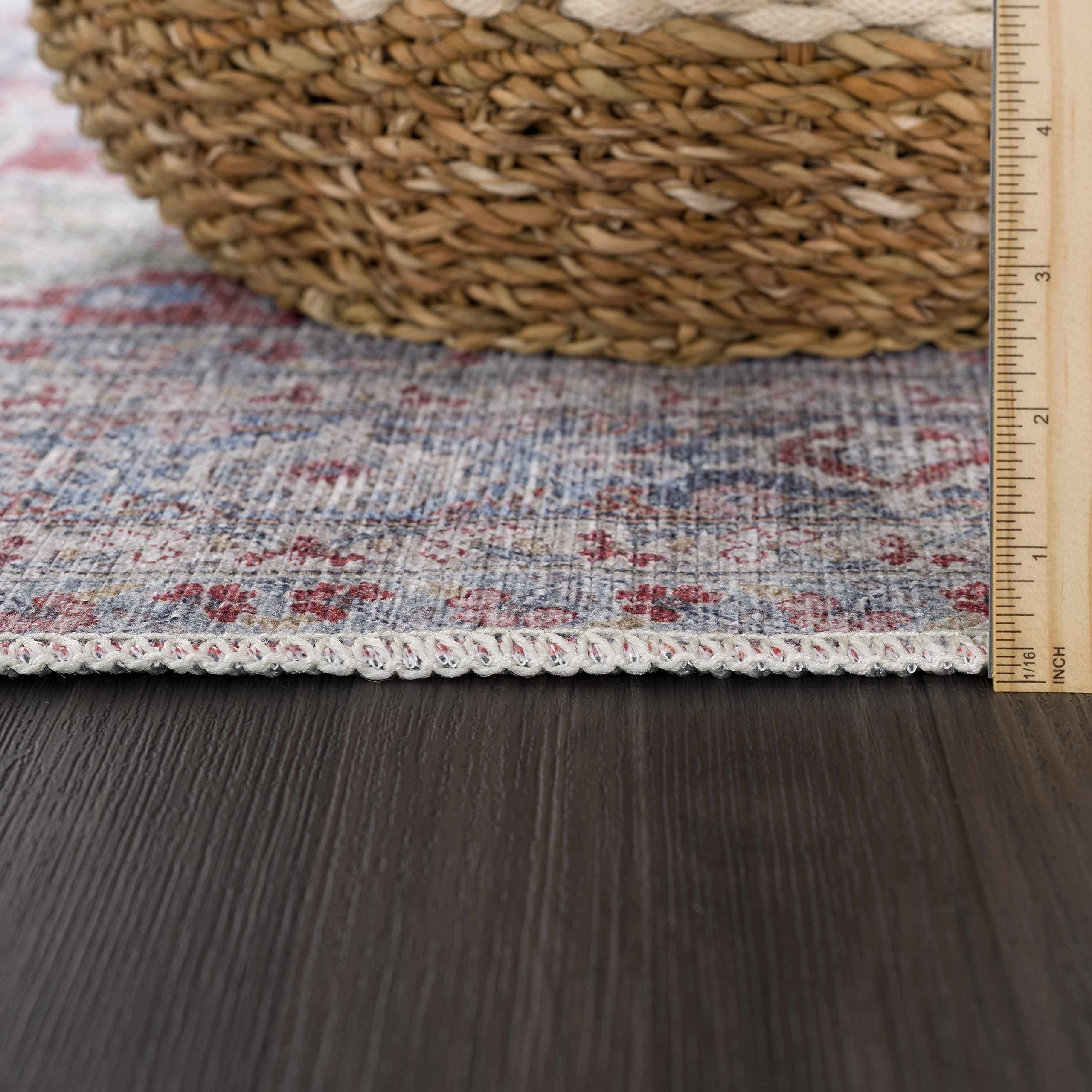 Hauteloom Goma Washable Area Rug for Living Room & Bedroom - Traditional Design in Pink, Beige, Red - 8'10
