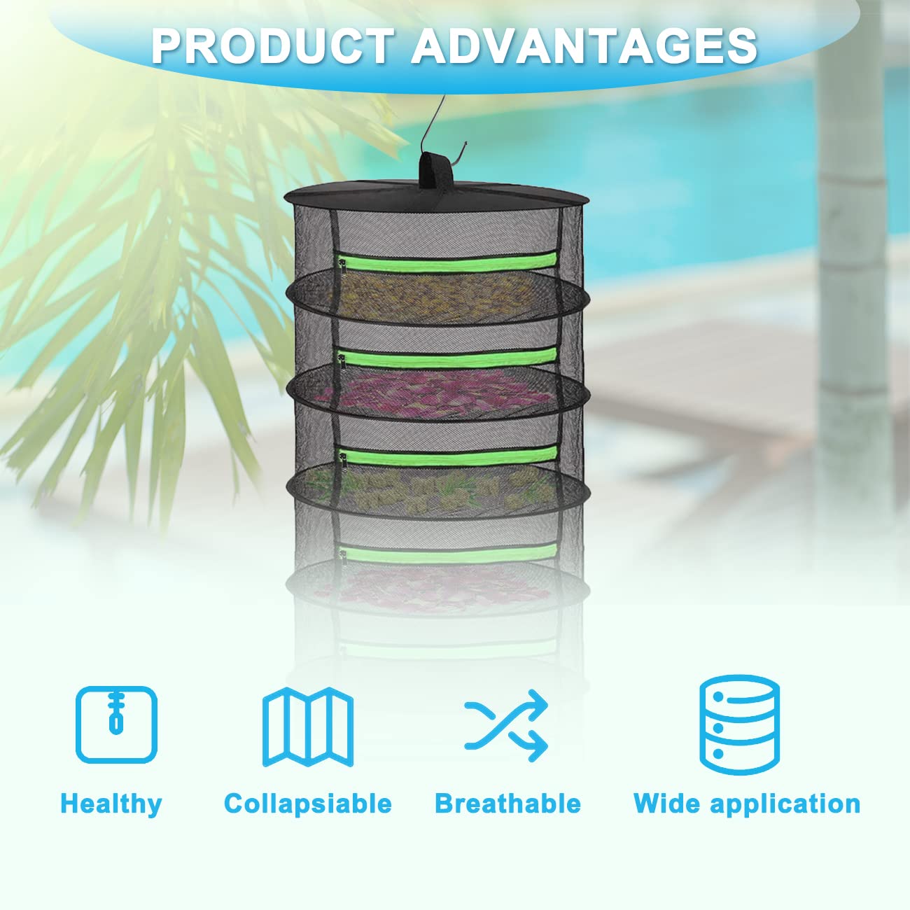 2FT Herb Drying Rack with Zippers - 4 Layer Collapsible Mesh Plant Dryer for Hydroponics | Hanging Herb Dry Net for Kitchen, Garden & Indoor Plant Care (Black)