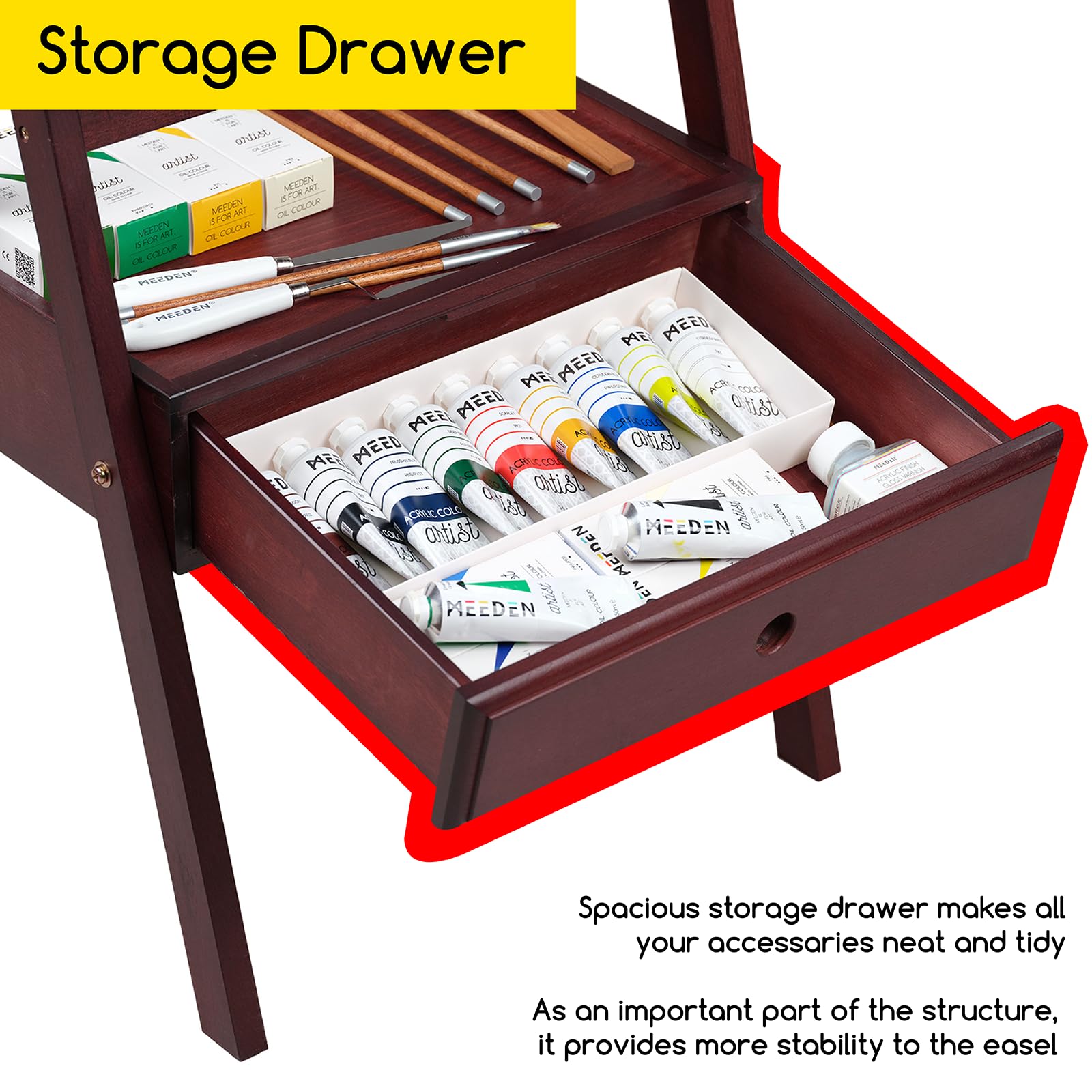 MEEDEN Adjustable Wooden H-Frame Easel Stand with Storage Drawer (60