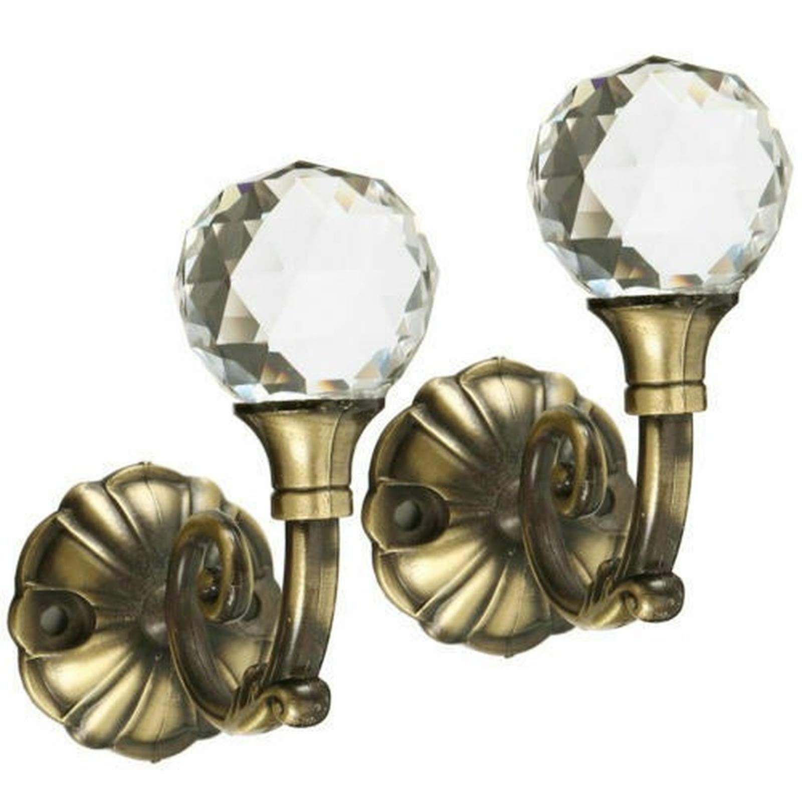 2X Metal Crystal Ball Curtain Tie Backs - Elegant Door & Wall Hooks with Tassel for Drapes, Valances & Sheers - Perfect for Living Room, Bedroom & Window Decor (Gold/Silver)