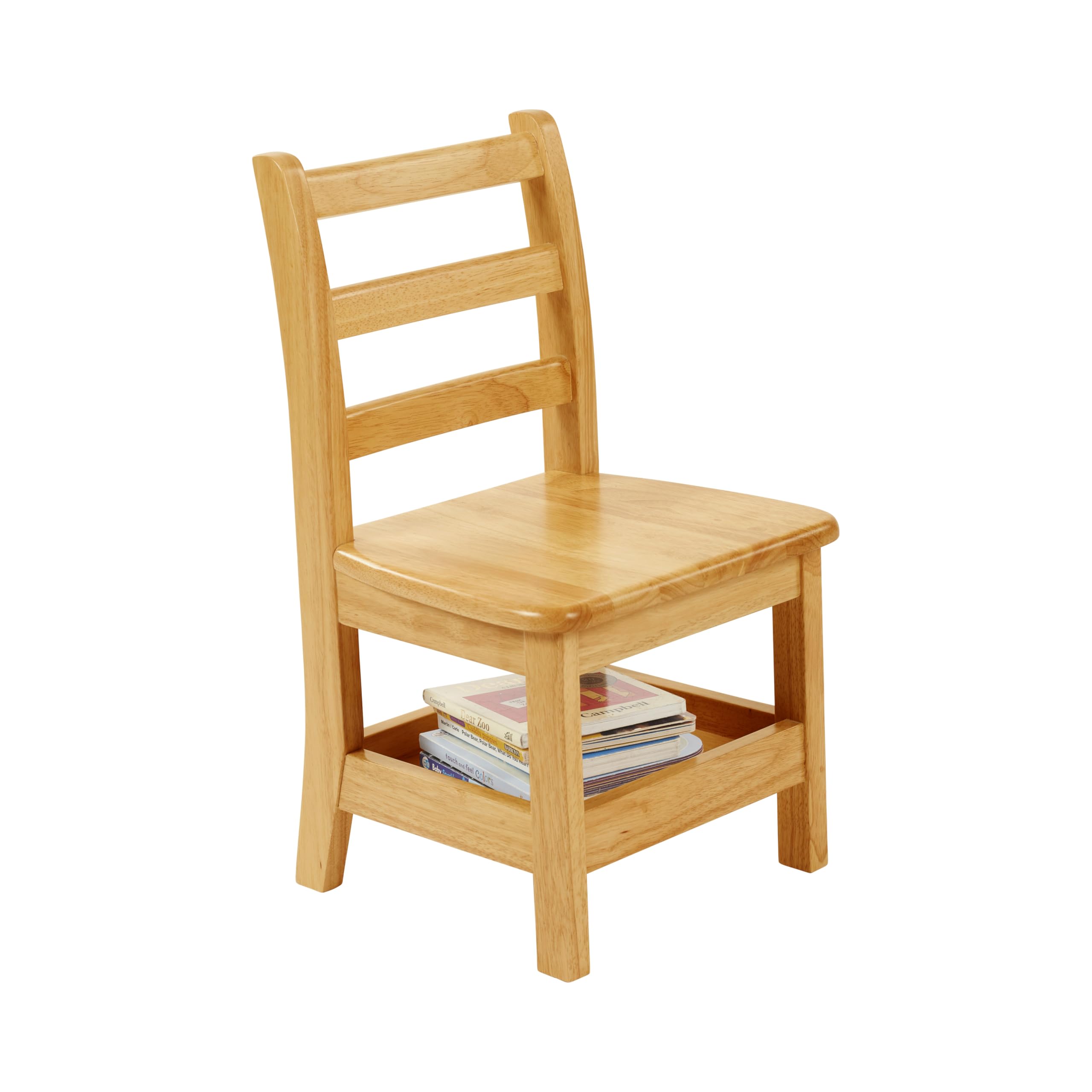 ECR4Kids 2-Pack Three Rung Ladderback Chairs with Storage - 12 Inch Seat Height, Honey Color - Perfect for Classroom Seating, Daycare, and Home Learning Spaces