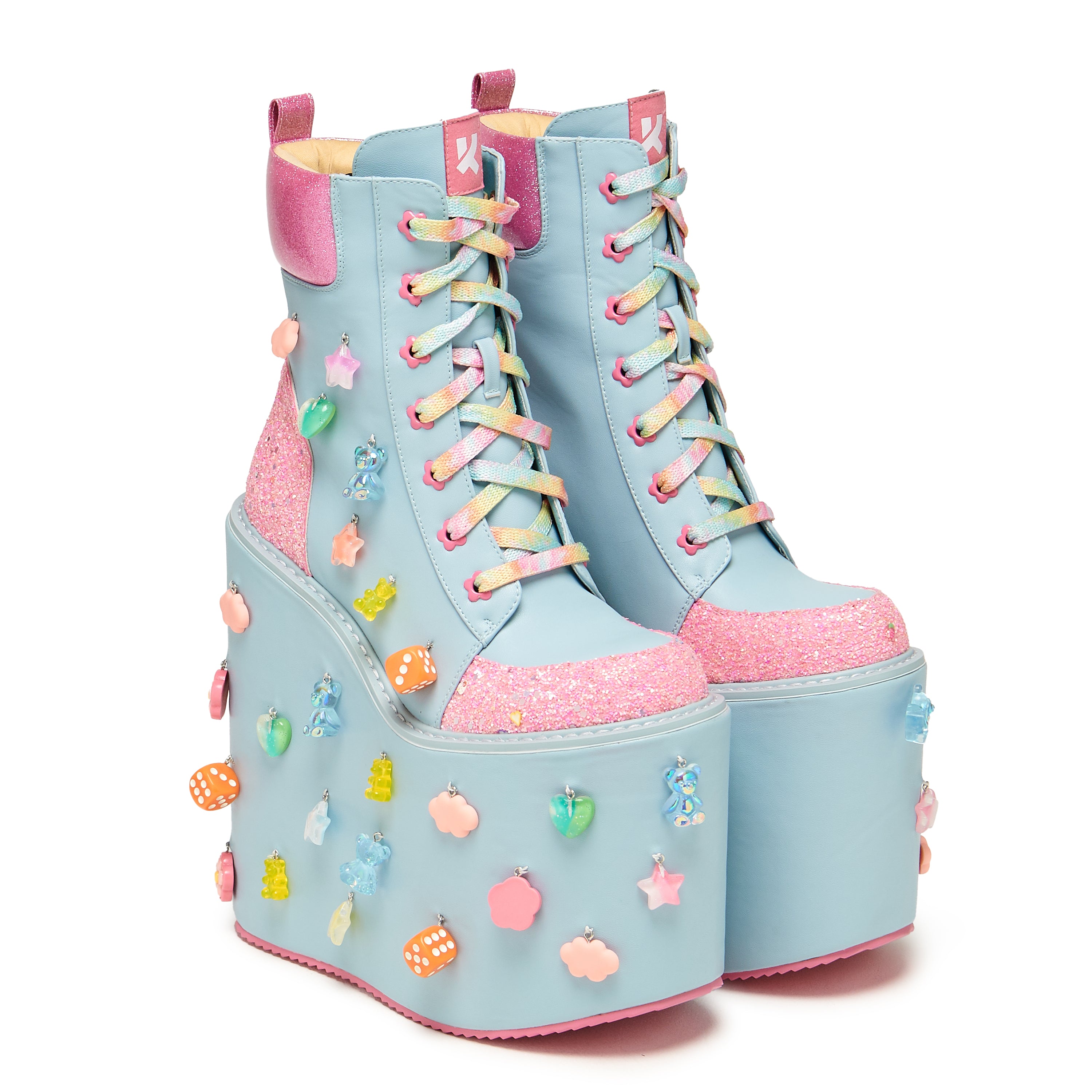Playful Spirit Decora Tower Platform Boots for Women - Trendy Blue Chunky Heel Shoes for Cosplay, Gothic Fashion & Streetwear