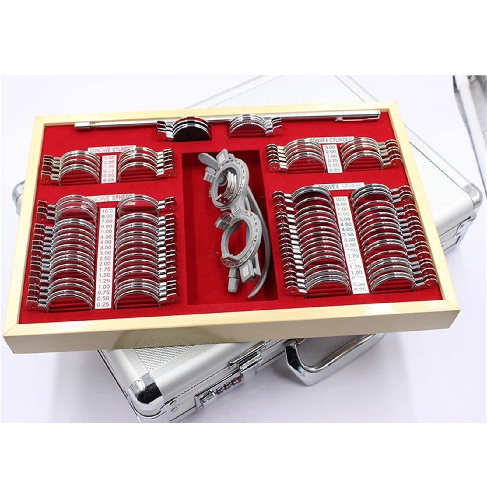 HCCTOZZ Professional Optometry Test Lens Set - Metal Rim Adjustable Eye Exam Glasses Frame with Aluminum Housing for Optometrists & Eye Doctors - Perfect for Vision Testing, Refraction Exams and Optical Practice