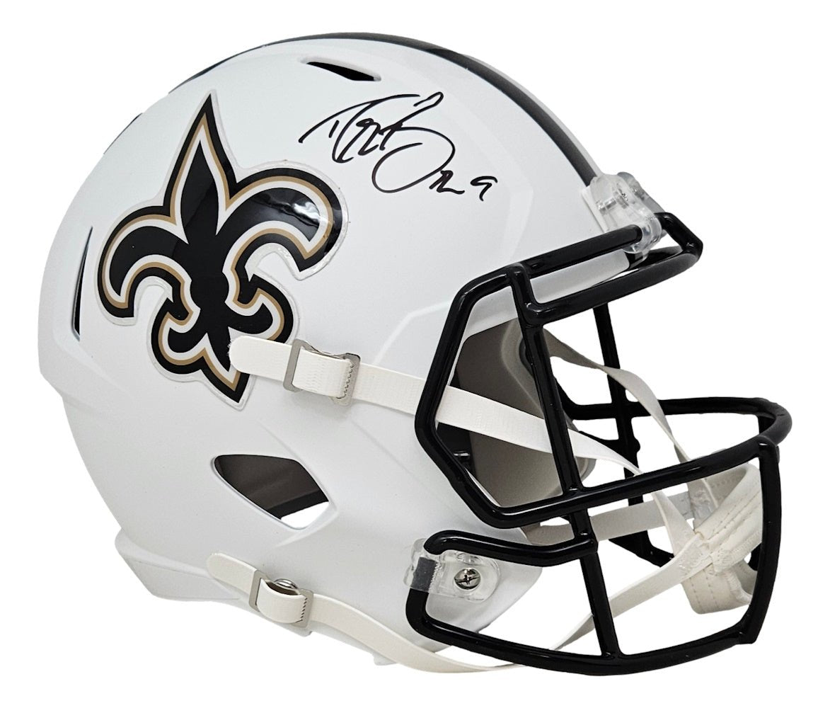 Drew Brees Autographed New Orleans Saints Replica Helmet - Limited Edition FS Flat White Speed with BAS ITP Certificate - Perfect for NFL Fans, Collectors, and Sports Memorabilia Displays