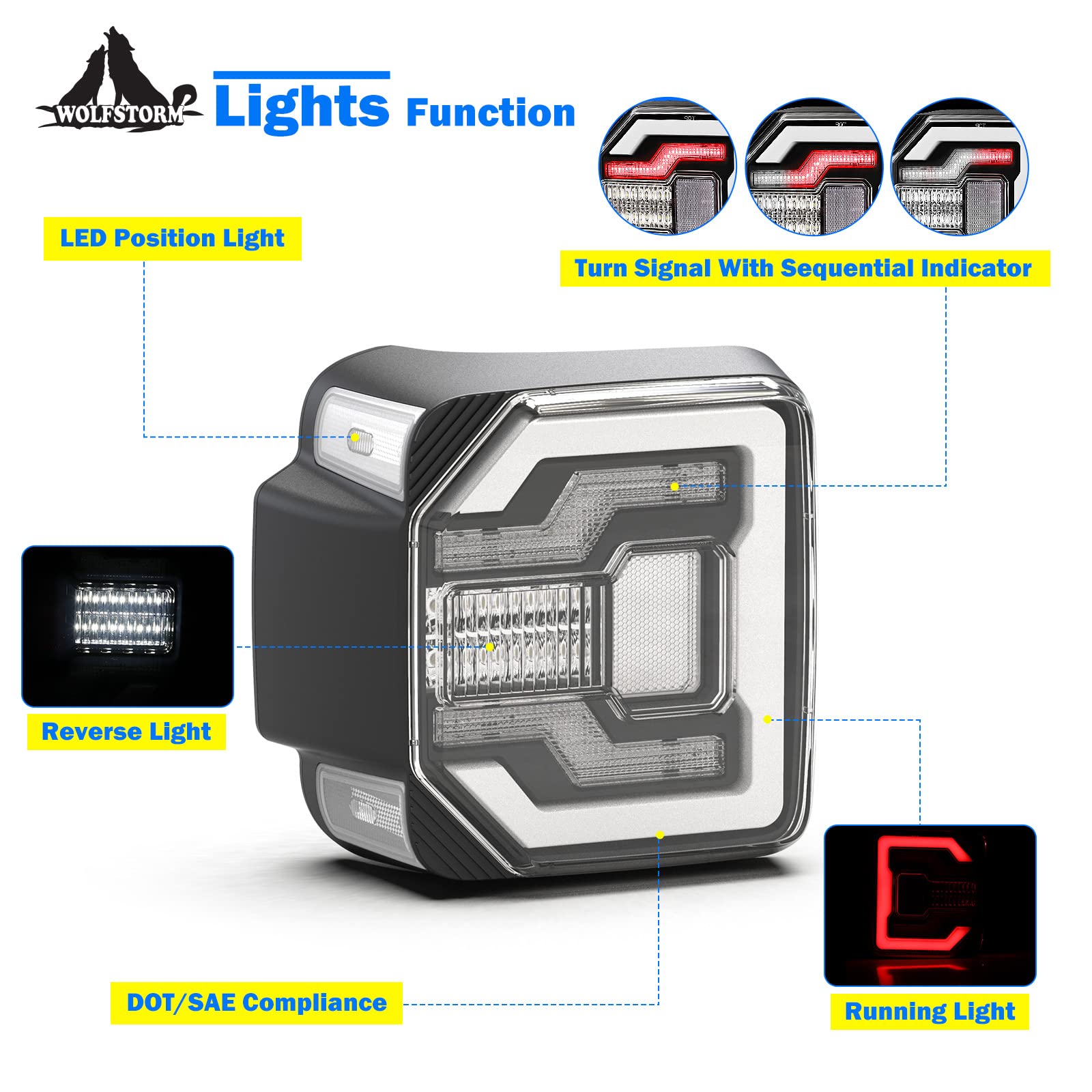 WOLFSTORM LED Tail Lights for 2018-2023 Jeep Wrangler JL/JLU - Dynamic Running Turn Lights, Clear Lens (1 Pair) - Upgrade Your Off-Road Adventure & Night Driving Safety
