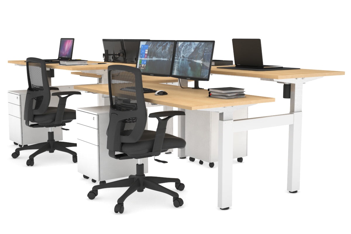 Adjustable Height 4-Person H Bench Workstation - White Frame [1200L x 700W] for Office, Classroom, or Workshop Use