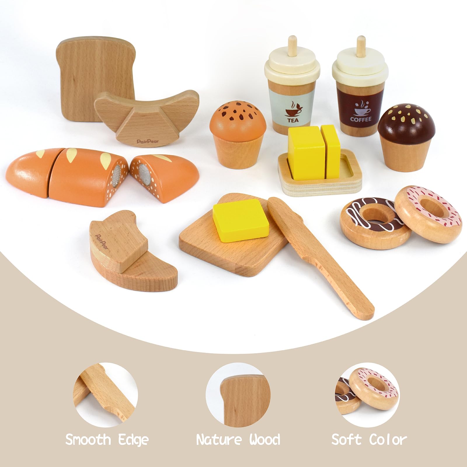 Wooden Bakery Toy Food Playset for Kids - Pretend Play Kitchen Accessories with Shopping Bag, Cutting Food Toys for Toddlers - Perfect Gift for Boys & Girls Ages 3+ | Great for Role Play, Birthday Parties & Early Learning Development