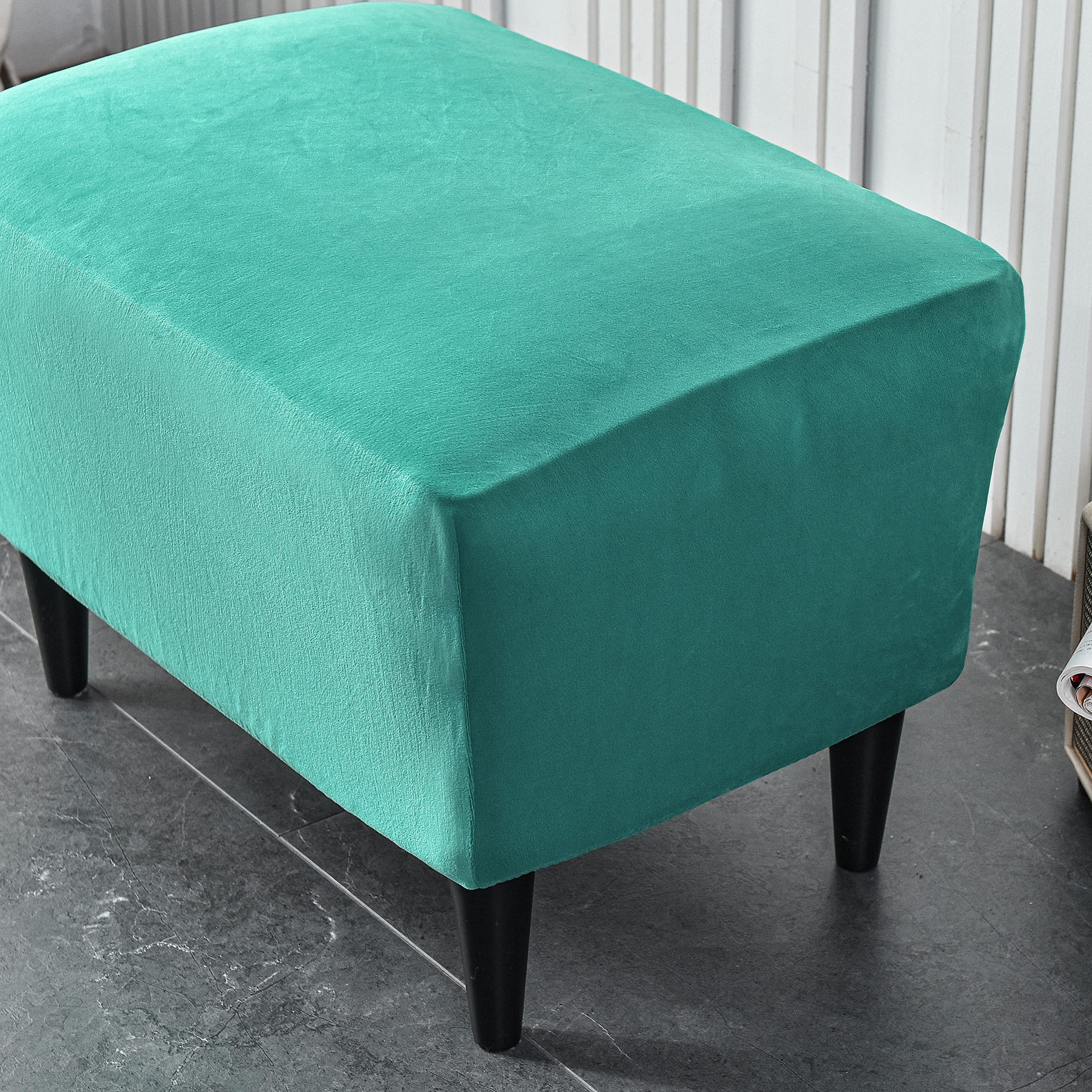 CRFATOP X-Large Velvet Ottoman Chair Cover - Stretchable Rectangle Storage Stool Slipcover with Elastic Bottom for Footrest, Sofa & Furniture Protection (04) - Perfect for Living Room, Bedroom & Home Decor