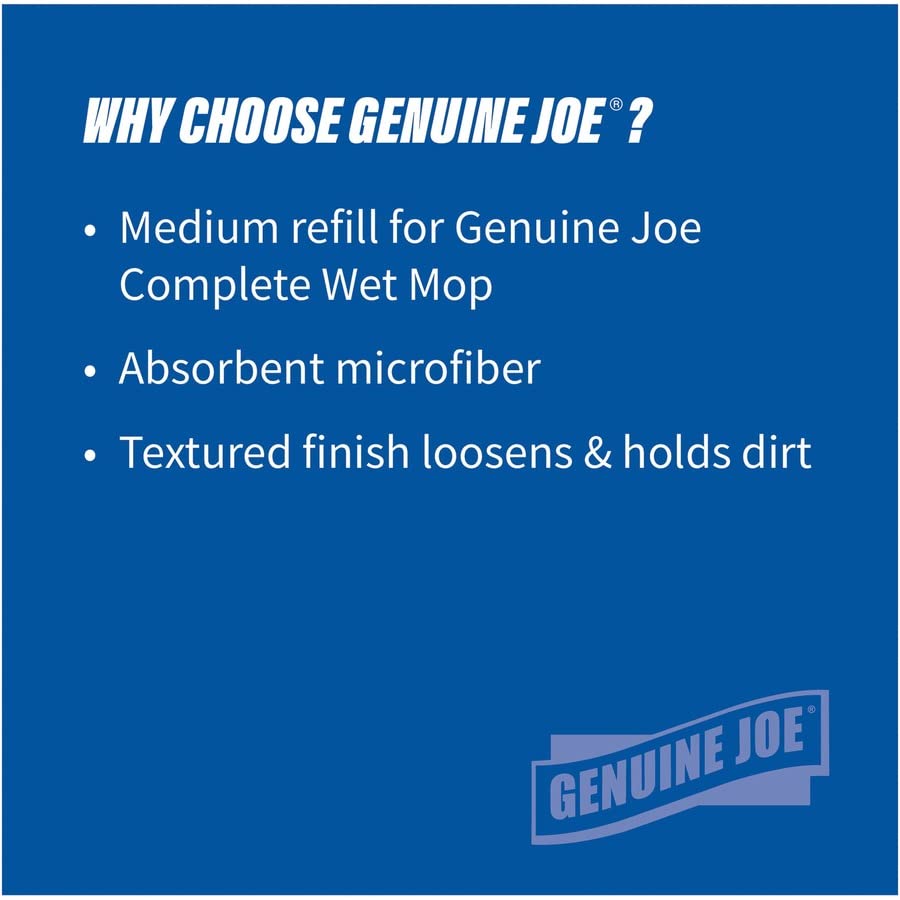 Genuine Joe GJO47539 Blue Microfiber Wet Mop Head Refill (12-Pack) - Premium Cleaning Pads for Hardwood Floors, Tile & Laminate - Ideal for Homes, Offices & Commercial Use