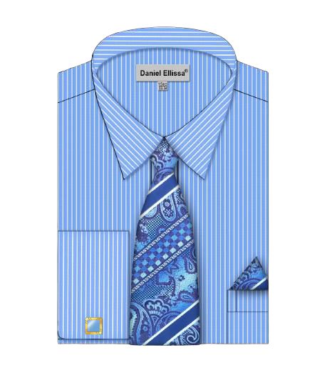 Daniel Ellissa DS3827P2 Blue Pinstriped French Cuff Dress Shirt for Men | Formal Office Wear & Business Attire