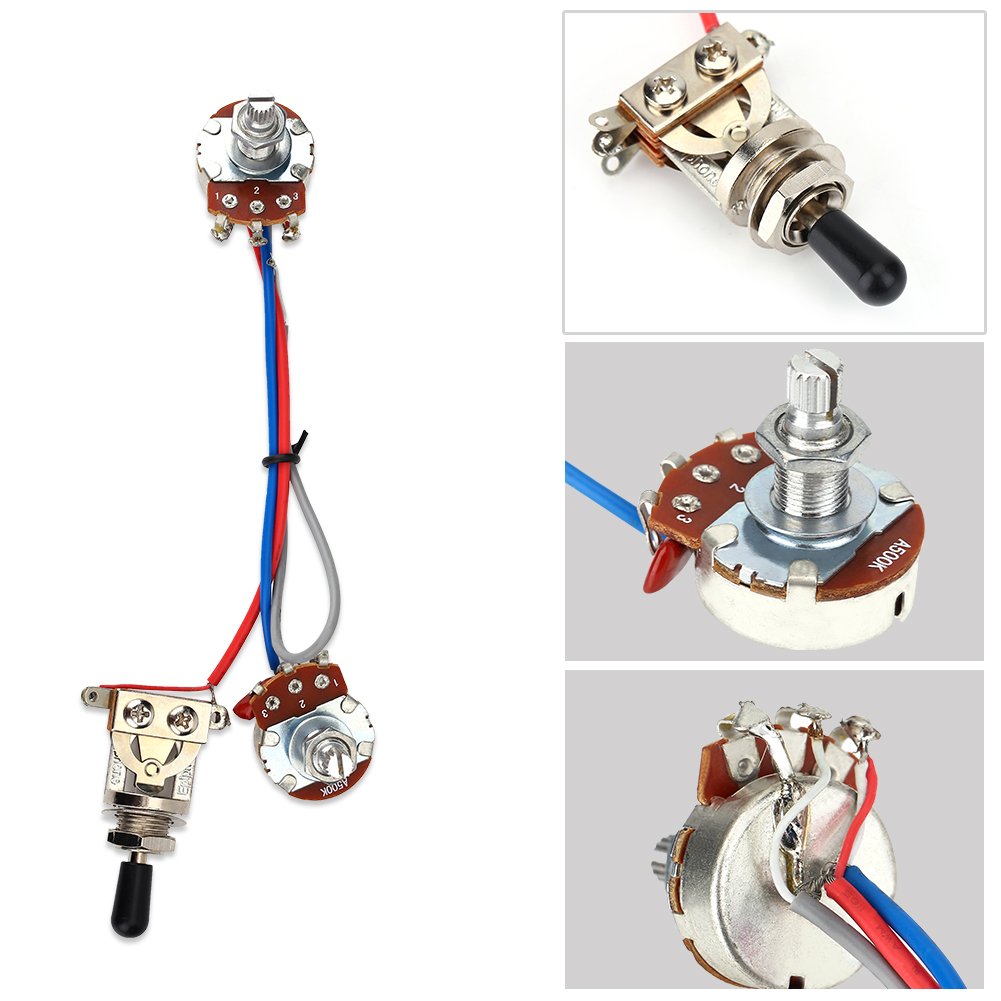 Premium Electric Guitar Wiring Harness Kit - 1 Volume, 1 Tone, 3-Way Toggle Switch with 500K Pots - Professional Upgrade for Les Paul, SG & Humbucker Guitars - Perfect for DIY Guitar Repair & Customization