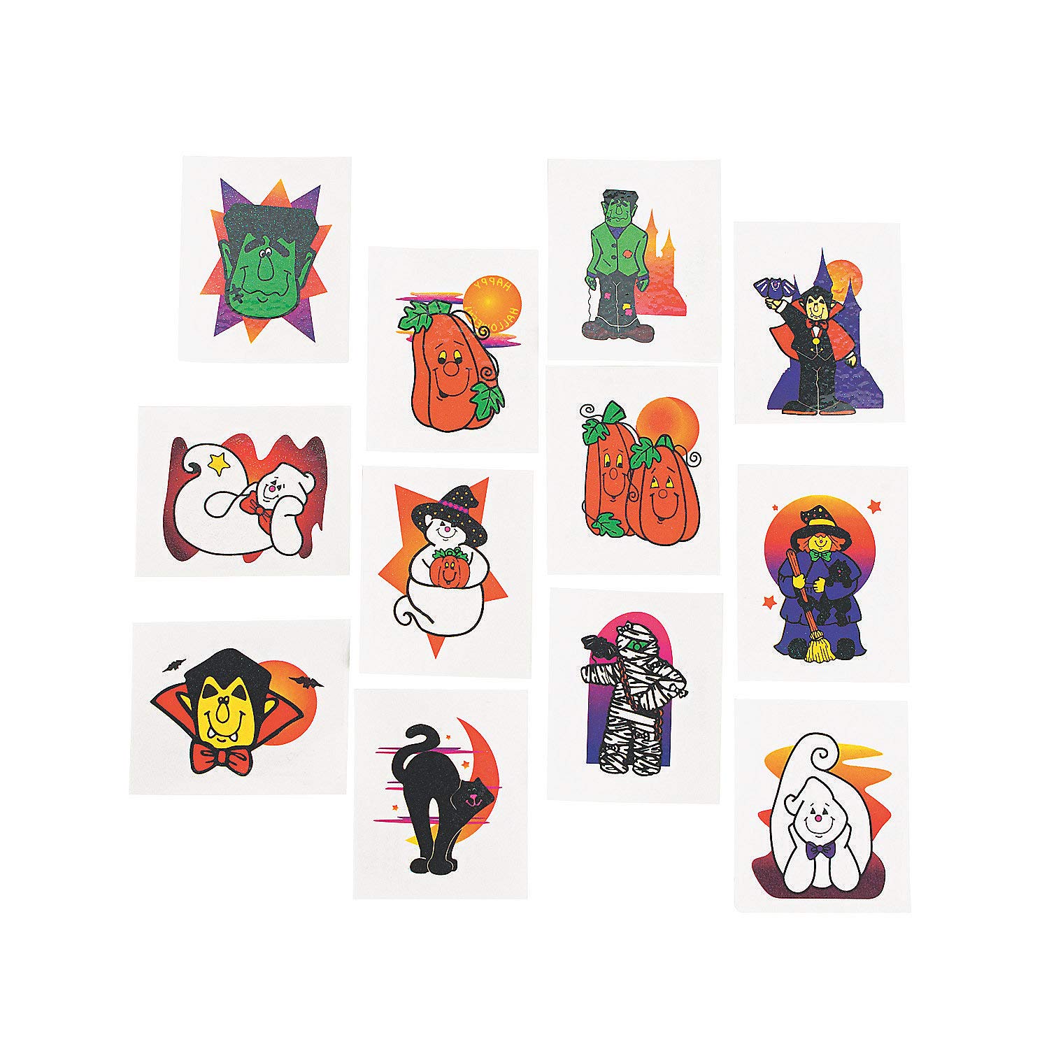 72 Pack Halloween Glitter Temporary Tattoos for Kids & Adults - Waterproof Fake Body Art for Costume Parties, Festivals & Trick or Treating