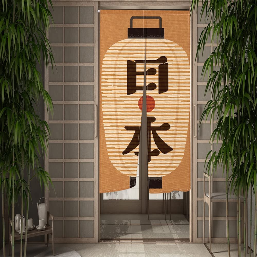 Traditional Japanese Noren Door Curtain - Ukiyoe Lantern Printed Tapestry for Doorway, Window & Room Divider (33.5