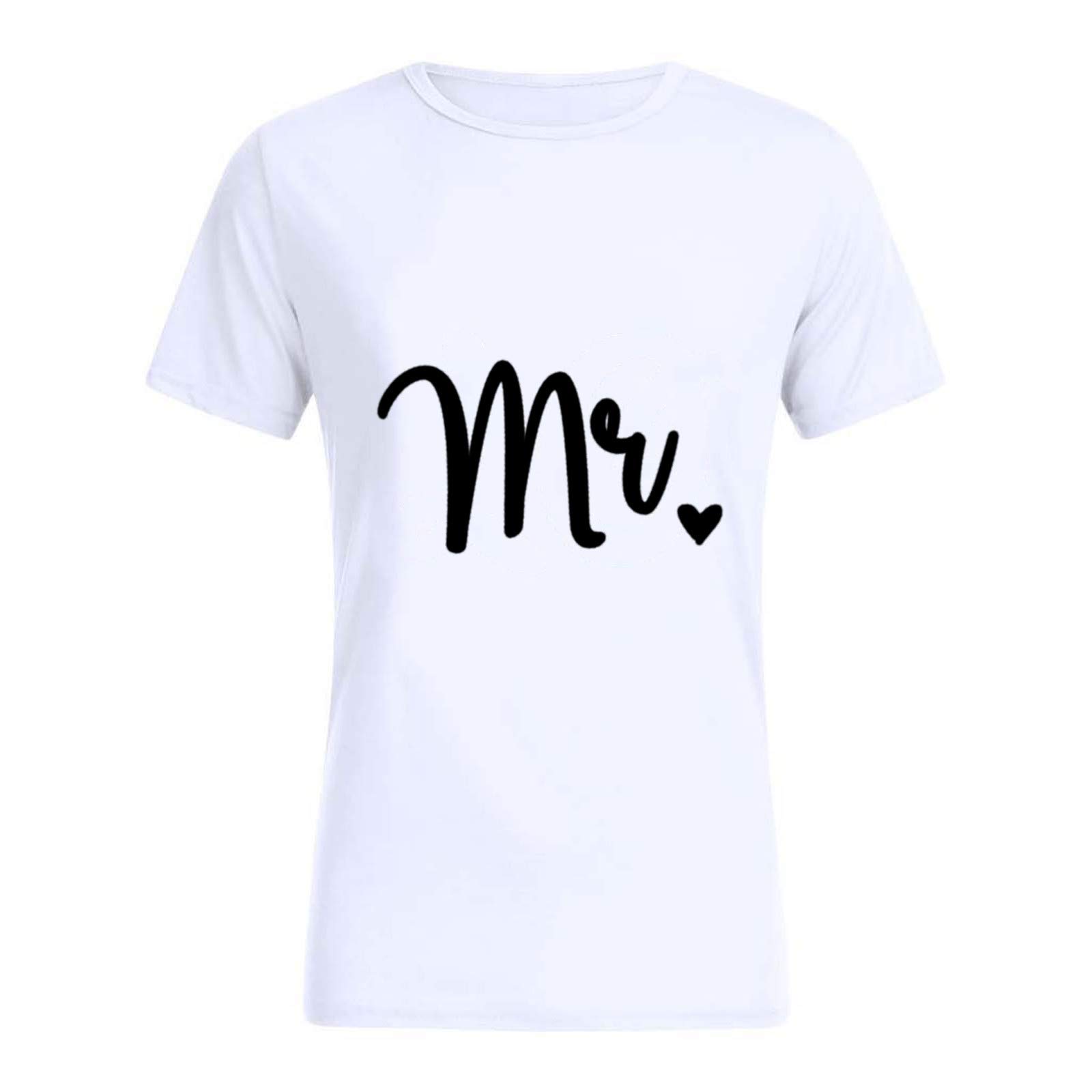 His & Her Matching Couple T-Shirts - Mr & Mrs Letter Print Short Sleeve Tees for Men & Women - Perfect for Anniversaries, Date Nights & Romantic Getaways