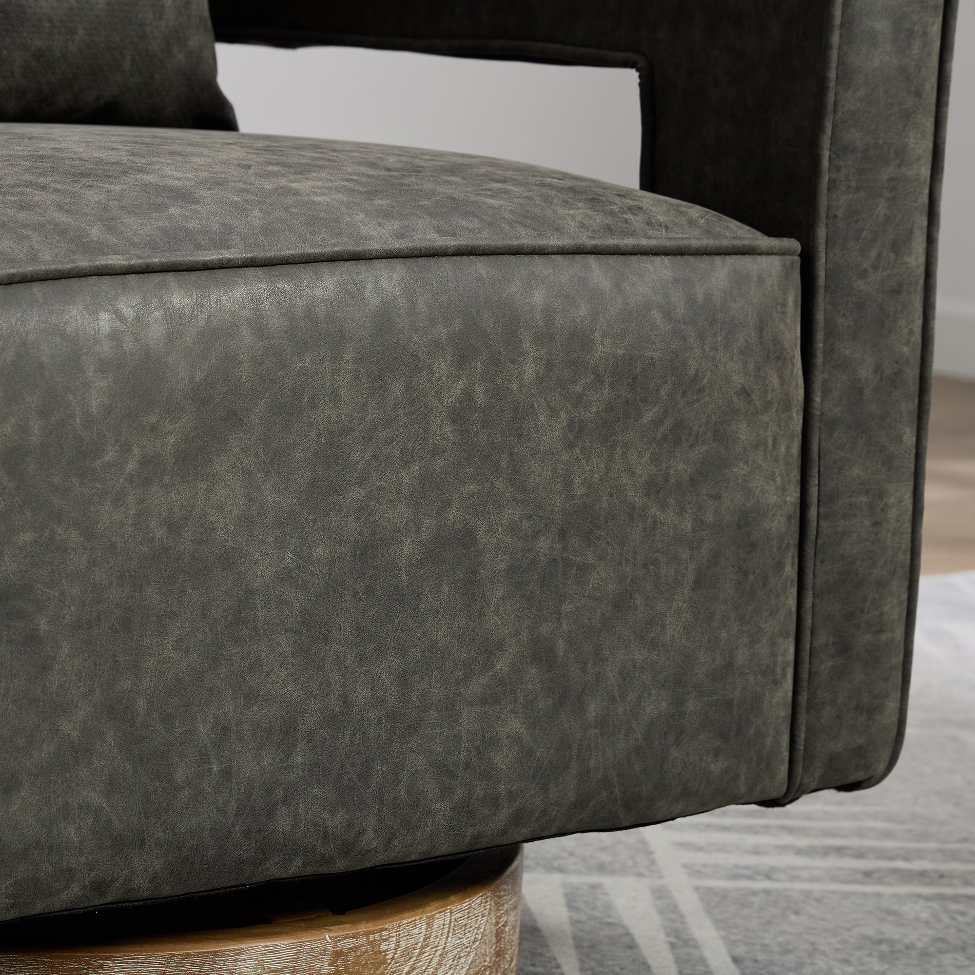 29.1W Swivel Accent Open Back Barrel Chair - Modern Comfy PU Sofa Chair with Weathered Base - Perfect for Nursery, Bedroom, Living Room, Hotel & Office - Club Chair Leisure Armchair for Lounge & Reading Corner (Gray)