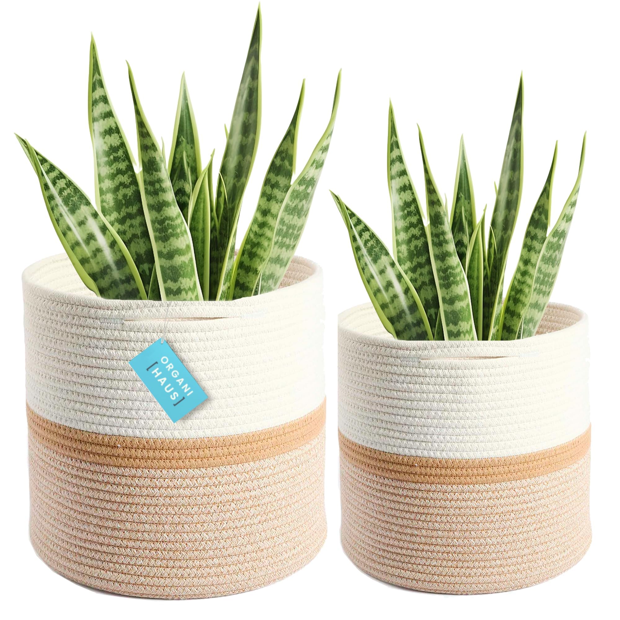 OrganiHaus White Woven Jute Plant Basket Cover - 10 & 12 Inch Indoor Planter Pot Holder for Fiddle Leaf Fig, Succulents, Pothos - Perfect for Living Room, Bedroom, Office Decor & Housewarming Gifts