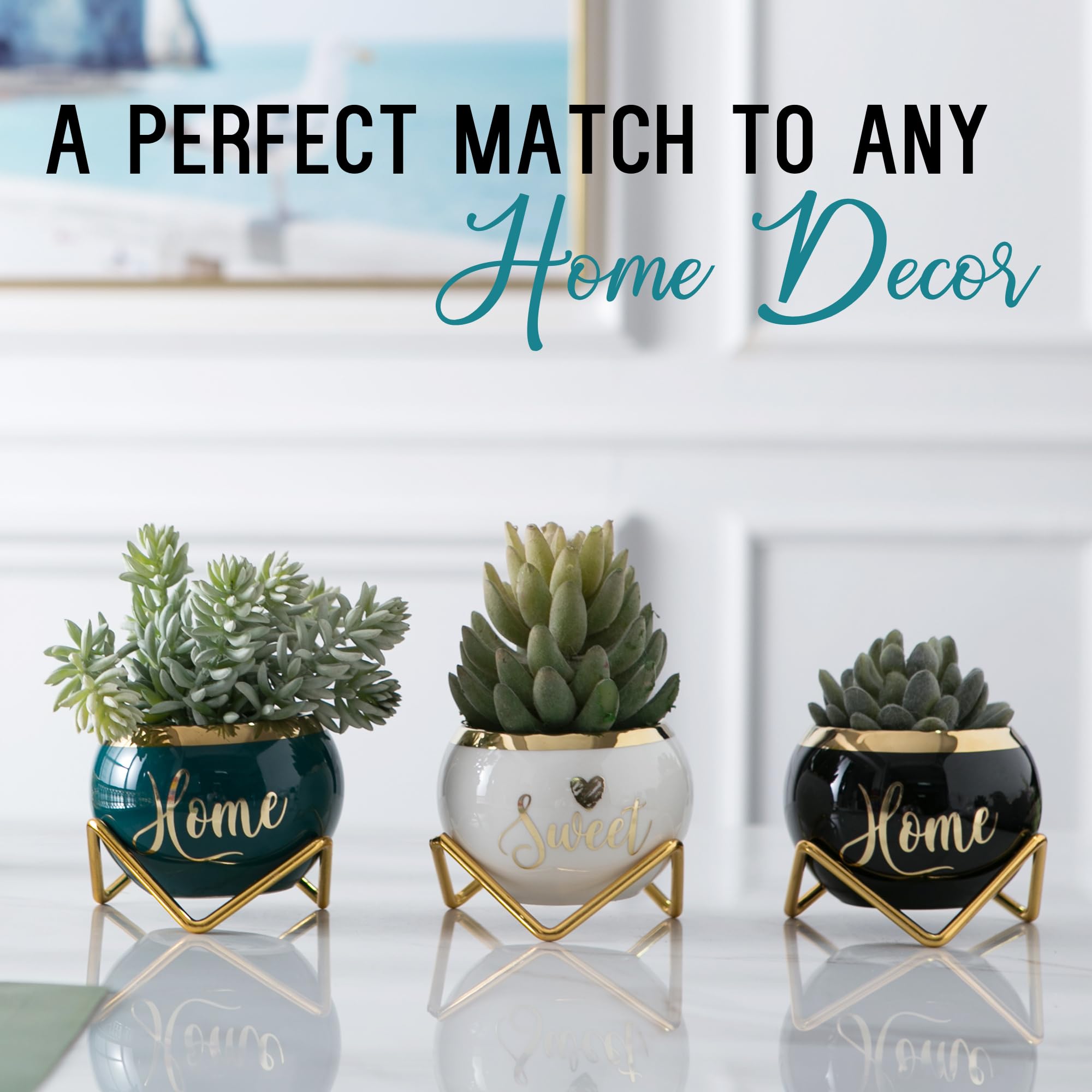 Best Housewarming Gifts for New Home - Farmhouse Style Succulent Plant Pots Set of 3 | Perfect for Living Room Decor, Home Essentials & Plant Lovers