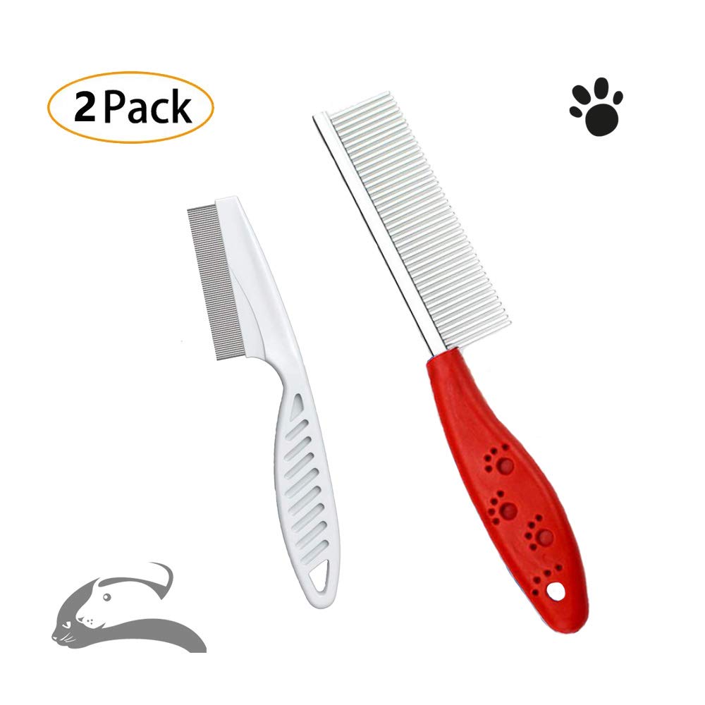 Pet Grooming Comb for Dogs & Cats - Stainless Steel Deshedding Brush for Matted Fur, Knots & Tangles - 2 Pack Small Pet Combs for Shedding Control & Hair Removal - Perfect for Daily Grooming & Coat Maintenance at Home