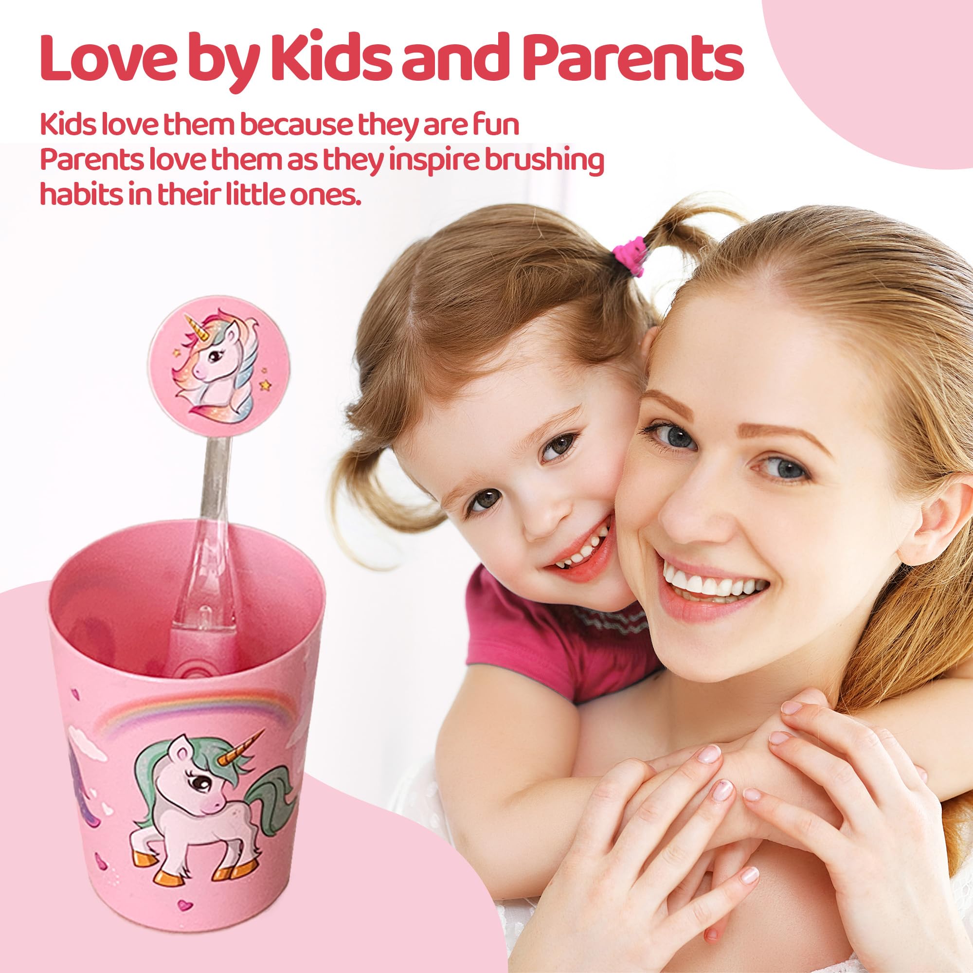Lily's Home Kids Electric Toothbrush with 2-Minute Flashing Timer, Toothpaste Cup, Cover & Holder - Unicorn Design for Fun Brushing - Perfect for Toddlers & Children's Daily Oral Care Routine