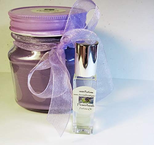 Flowerbomb Scented Gift Set - Perfume Roll On & Coconut Apricot Soy Wax Candle | Luxury Fragrance Gift for Women, Birthday, Anniversary & Home Decor