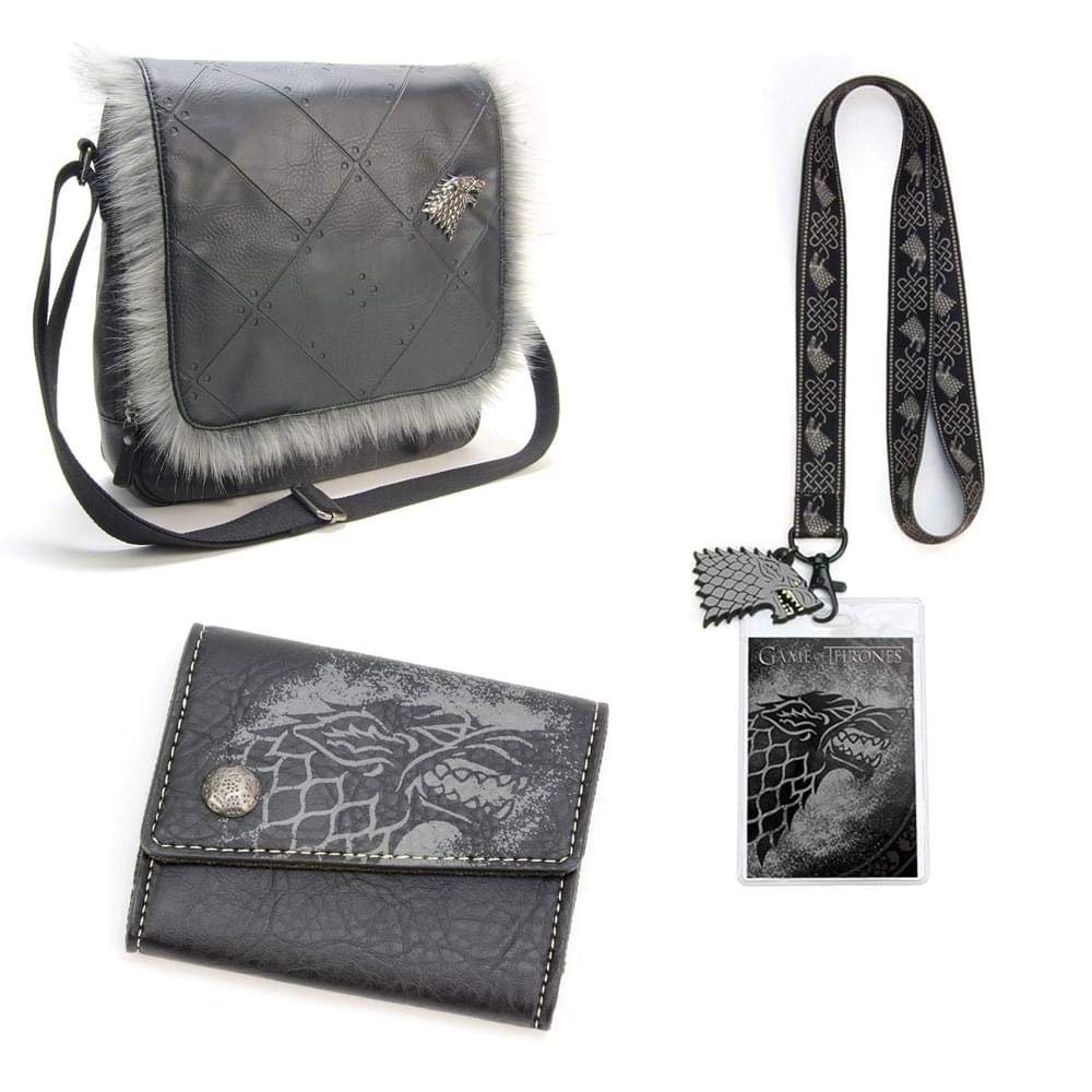 Game of Thrones House Stark Gift Set - Lanyard, Wallet & Messenger Bag for Fans | Winter-Themed Collectibles for Conventions, Cosplay & GOT Merchandise Lovers