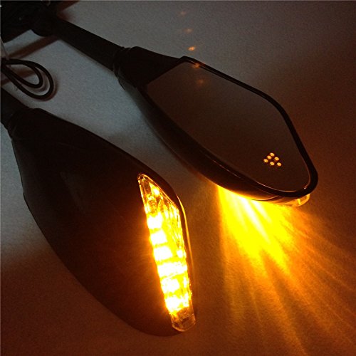 XKMT Yellow LED Lights Mirror - Compatible with Yamaha FZR, YZF 600/750, R6, FJR1300 & Kawasaki Ninja ZX6RR Motorcycles - High Visibility Safety Upgrade for Night Riding