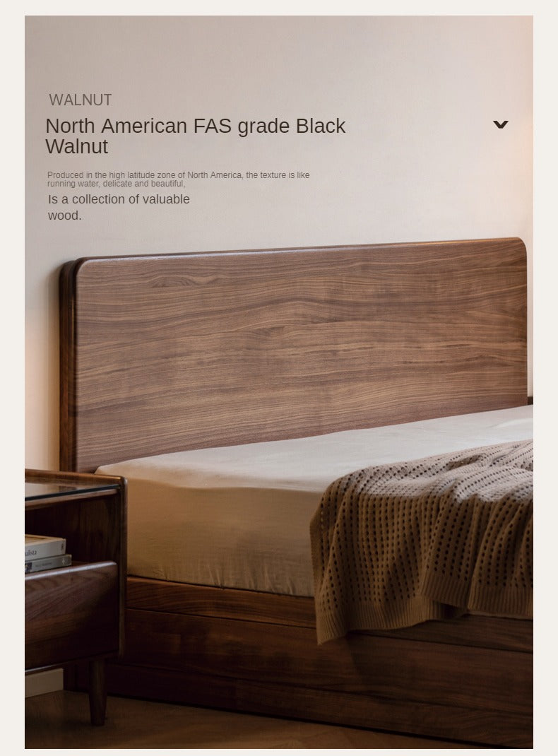 Premium Black Walnut & Oak Solid Wood Bed Frame - Modern Platform Bed for Master Bedroom, Guest Room, or Dormitory