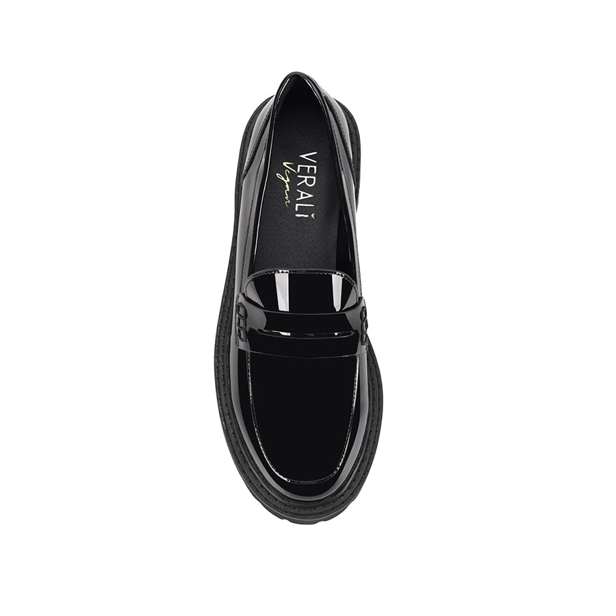 Trendy Neon Chunky Loafers - Black Patent Leather Women's Platform Shoes for Casual Wear & Street Style