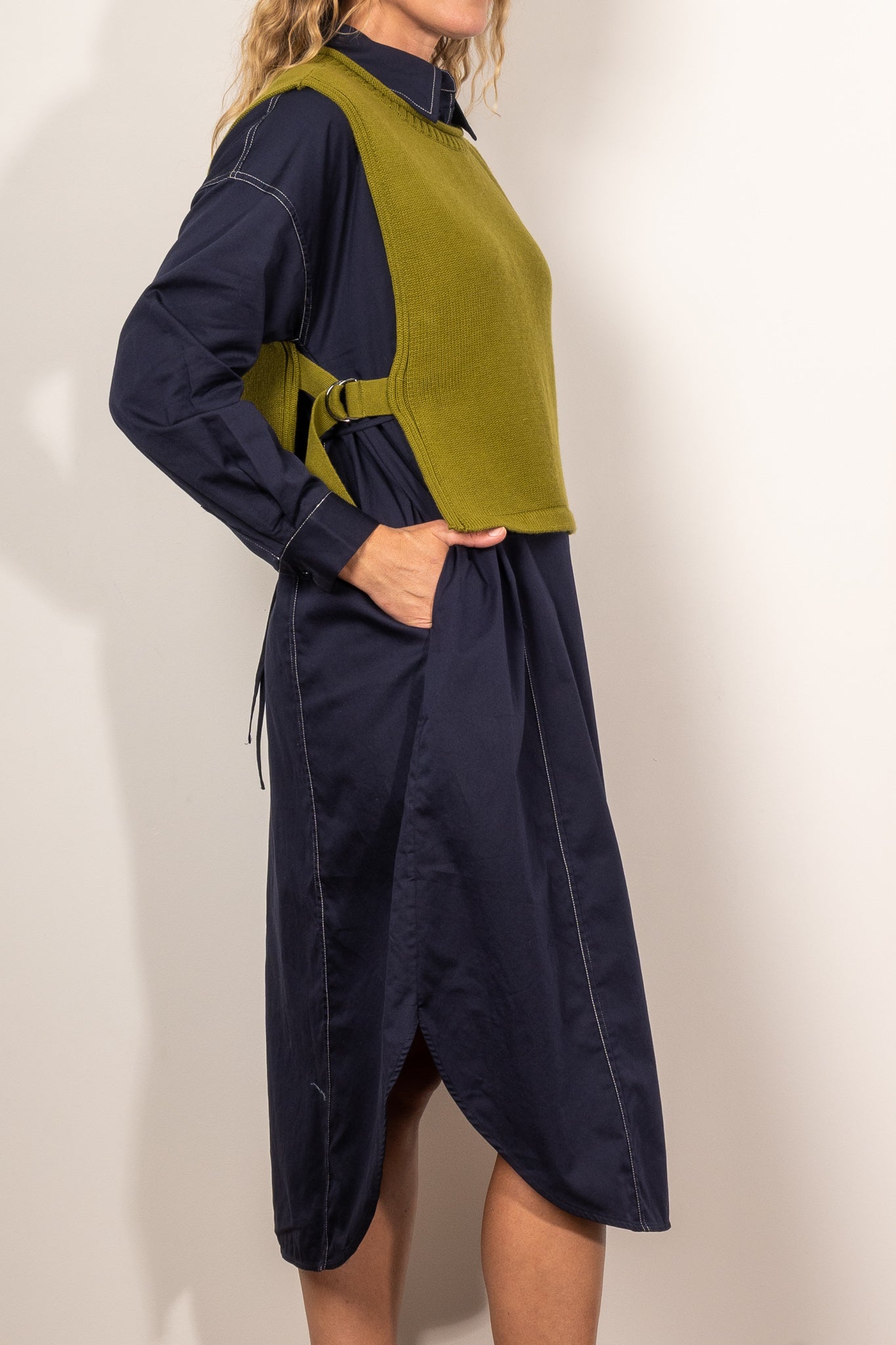 ELK Rodan Stitch Shirt Dress in Navy Blue - Stylish Women's Casual Wear for Office, Date Night & Everyday Outfits