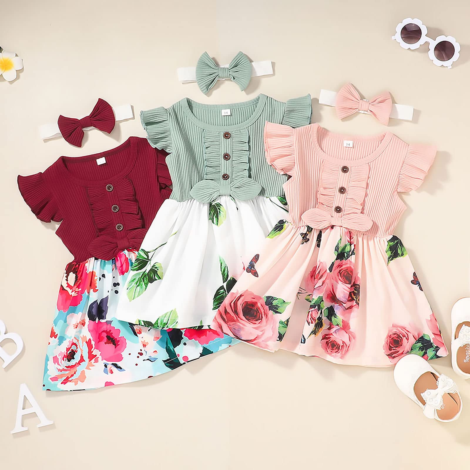 VINUOKER Toddler Girl Summer Floral Dress - Baby Girls Sundress with Ruffles, Casual Cotton Outfit for Beach, Party & Playtime