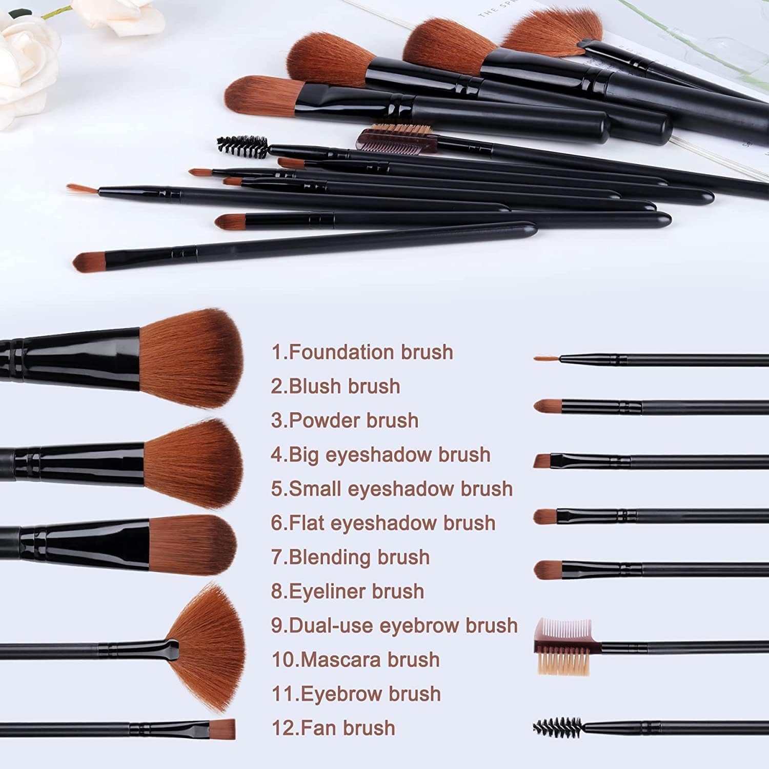 Premium 12-Piece Makeup Brush Set with Storage Barrel - Soft Synthetic Bristles for Foundation, Blending, Contouring & More - Perfect for Professional Artists & Beginners (Black) - Ideal for Home, Travel & Salon Use