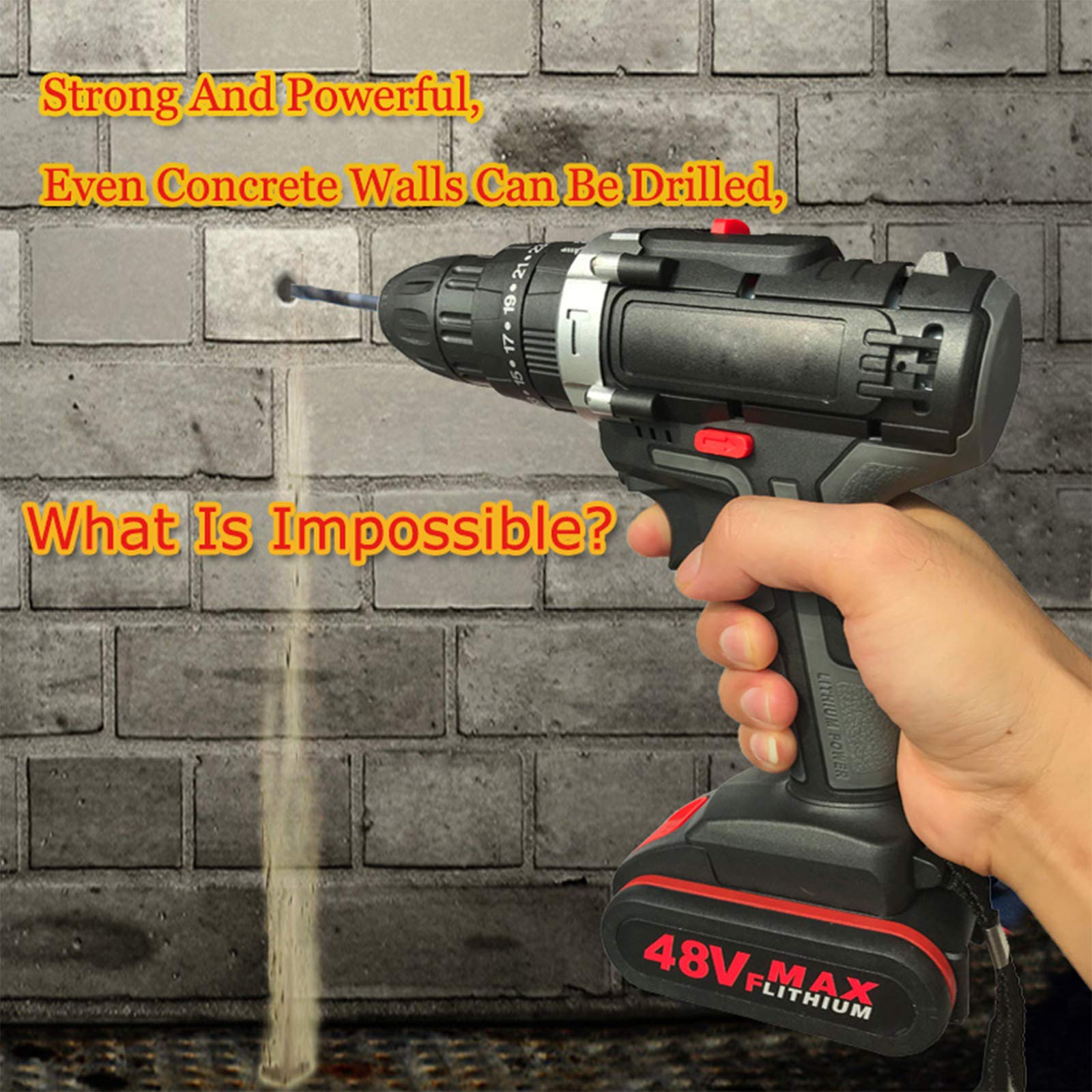 48V Cordless Impact Drill Driver with 25+1 Torque Settings, 2 x 2000mAh Li-ion Batteries & Fast Charger - Powerful Electric Screwdriver for Home DIY, Woodworking, Metal Drilling & Construction Projects
