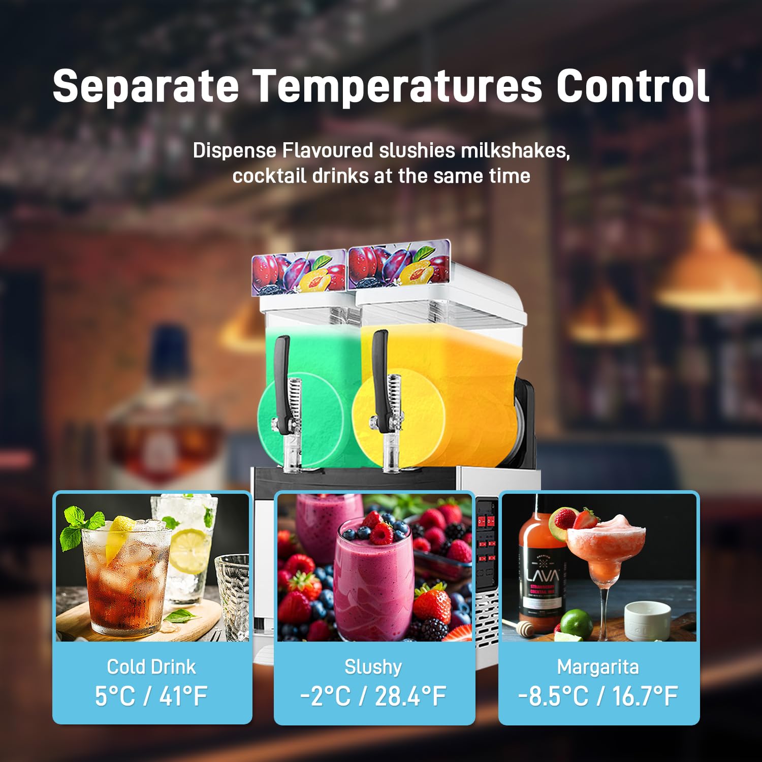 Commercial Slushy Machine for Alcoholic Beverages - 110V Stainless Steel 15Lx2 Tank Margarita Maker, Frozen Drink & Smoothie Slushy Machine - Perfect for Bars, Restaurants, and Party Events