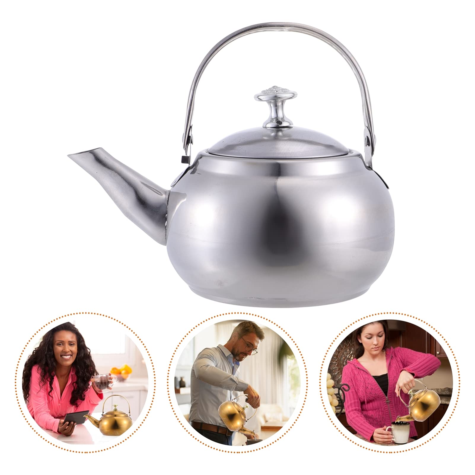 Hemoton Stainless Steel Whistling Tea Kettle - 1.5L Stovetop Teapot with Removable Strainer, Portable Camping & Travel Kettle, Silver - Perfect for Home, Office, Outdoor Picnics & Tea Parties