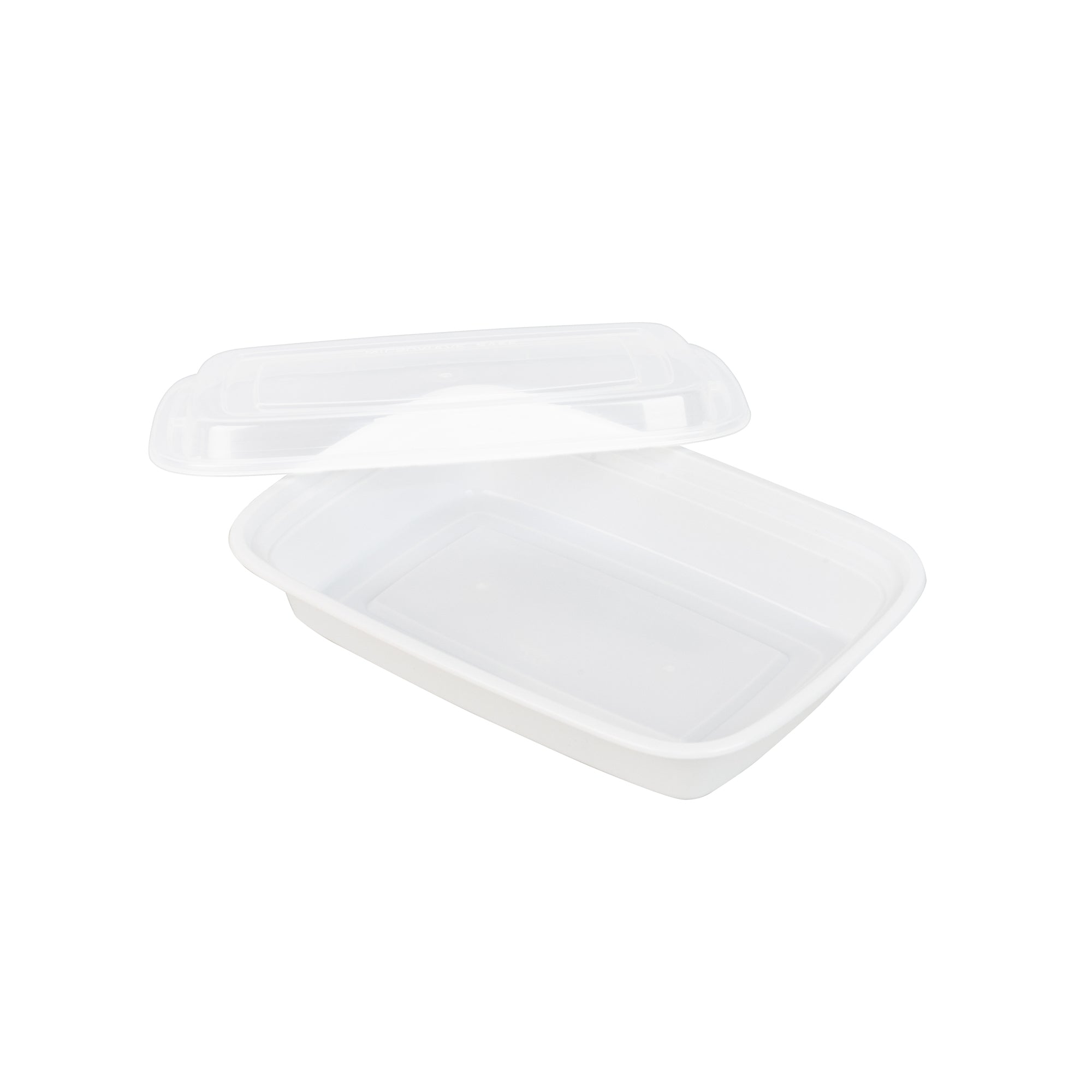 Asporto 28 oz Rectangle White Plastic Takeout Containers with Clear Lids - Microwave Safe, Disposable Food Storage Boxes (8.75