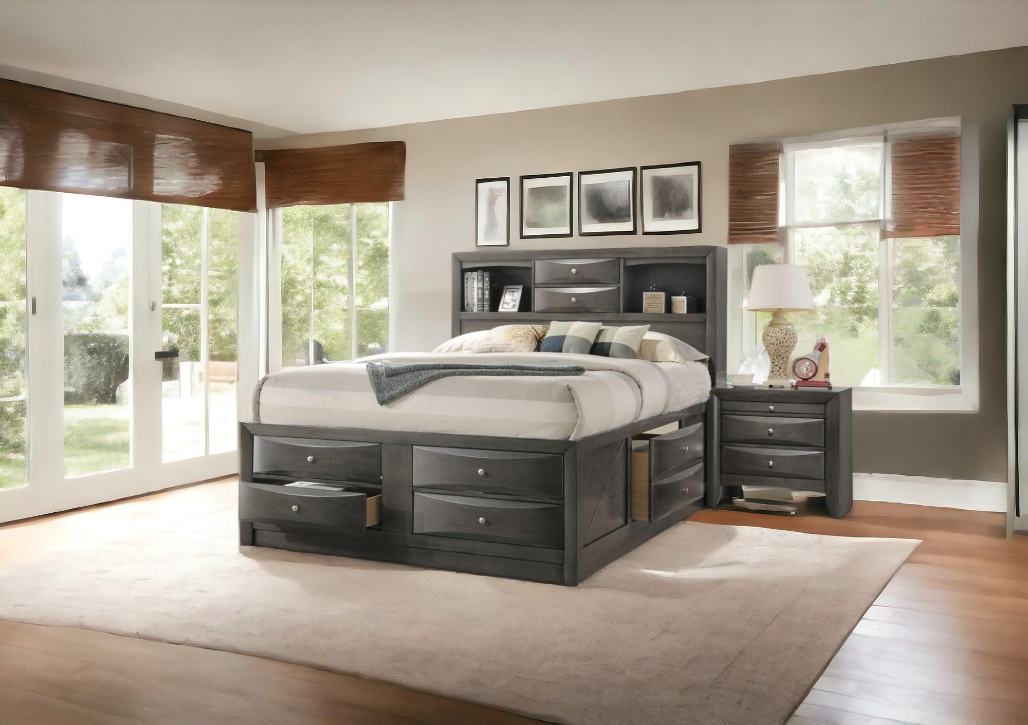 Acme Ireland Full Captain's Bed in Gray Oak - Sturdy Wooden Storage Bed Frame with Drawers - Perfect for Small Bedrooms & Guest Rooms