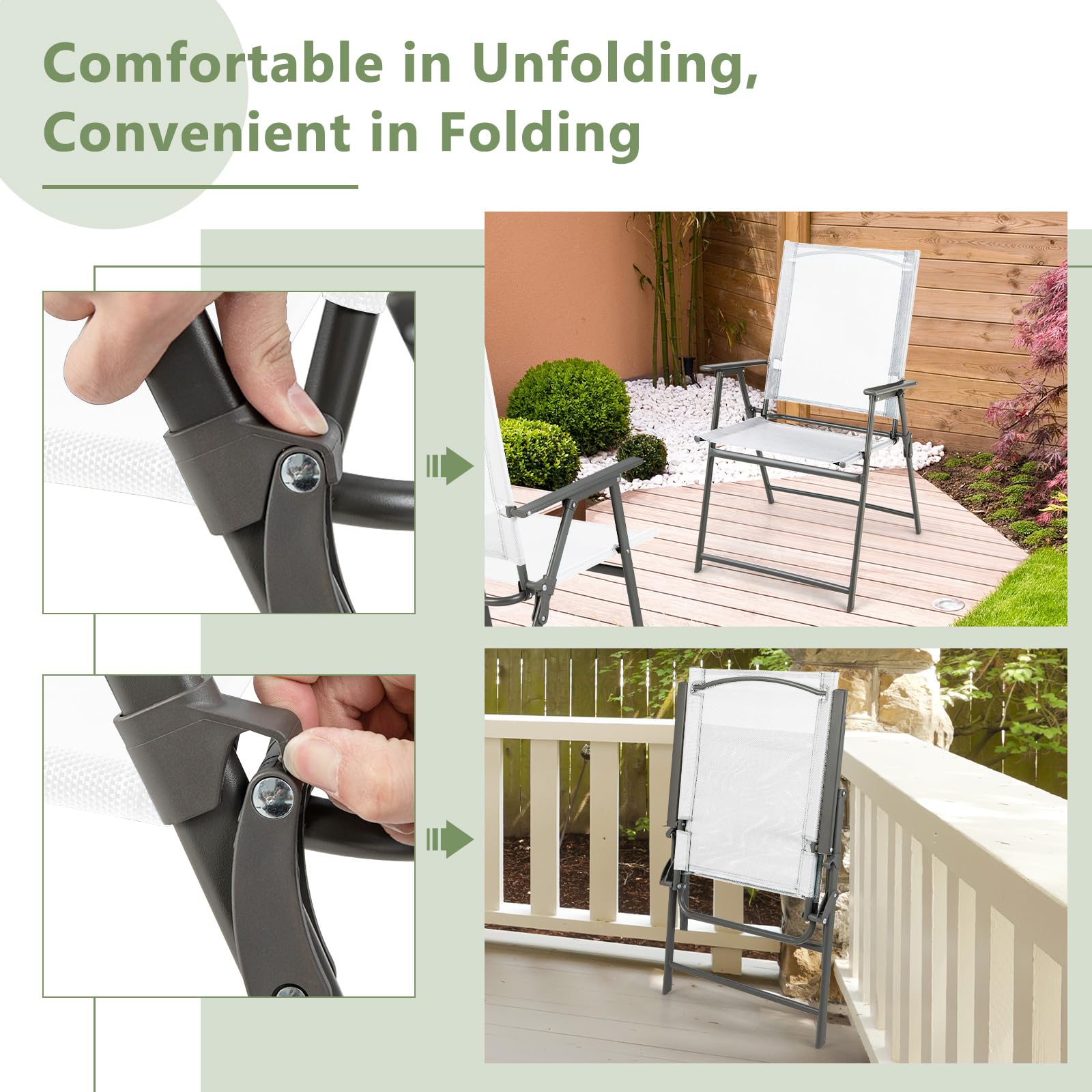 Giantex 4-Pack Folding Patio Chairs - Rustproof Metal Frame Outdoor Lawn Chairs for Porch, Deck, Garden, Backyard & Camping - Portable Dining Chairs (White) | Perfect for BBQs, Picnics, Poolside Relaxation & Outdoor Events