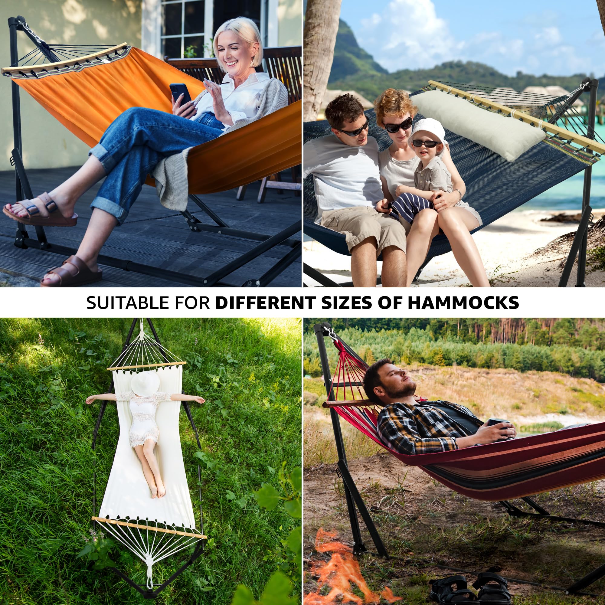 Tranquillo Unity Adjustable Hammock Stand - 800 lbs Capacity Steel Double Hammock Stand for 2 Persons - Premium Pre-Assembled Indoor/Outdoor Hammock Stand in Aegean Blue - Perfect for Backyard Relaxation, Beach Lounging & Camping Comfort