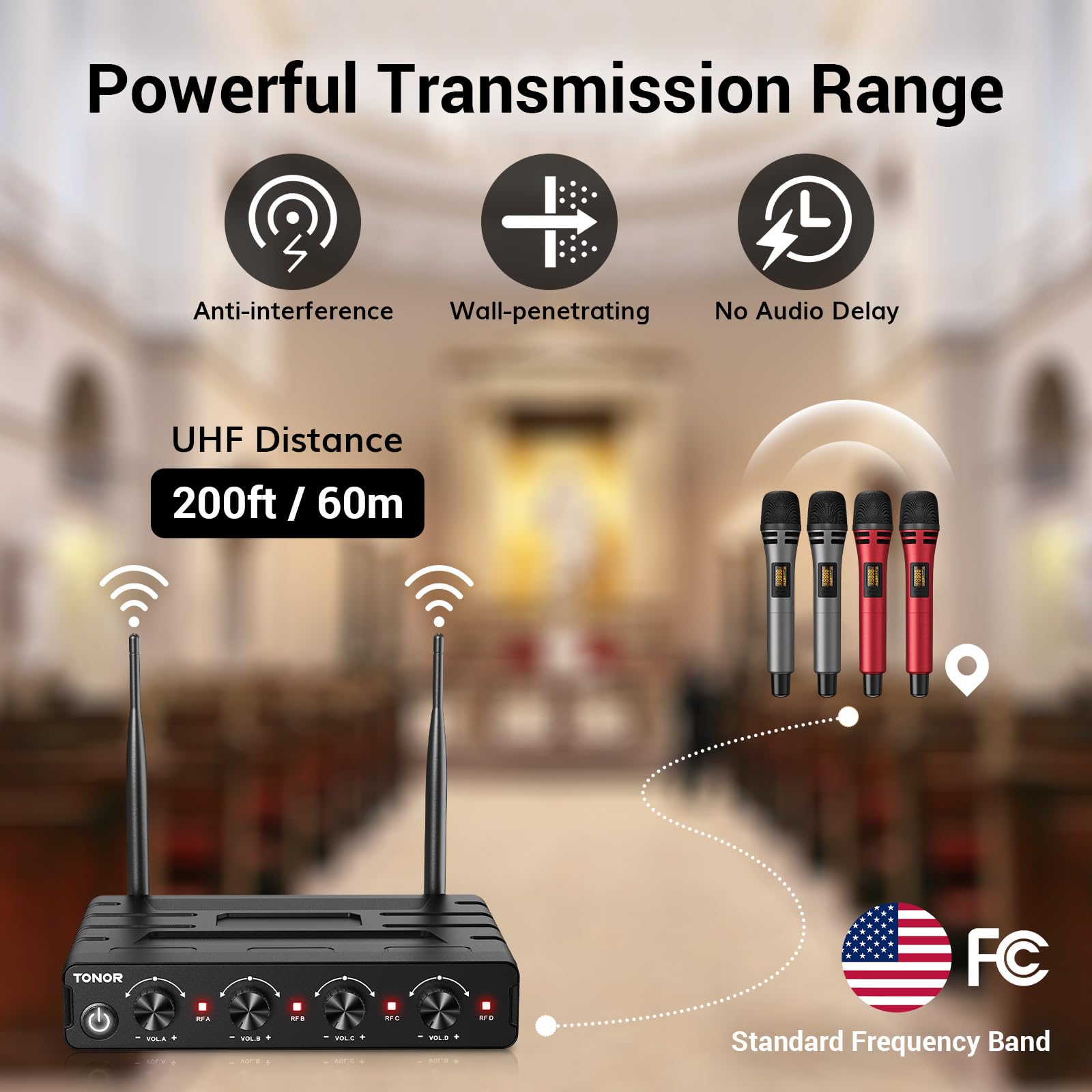 TONOR Wireless Microphone System - 4 Handheld Mics with 10 UHF Channels, 200ft Range, Stable Signal for Karaoke, Parties, Church, Wedding & PA Speakers | Ideal for Live Performances, Events & Home Entertainment
