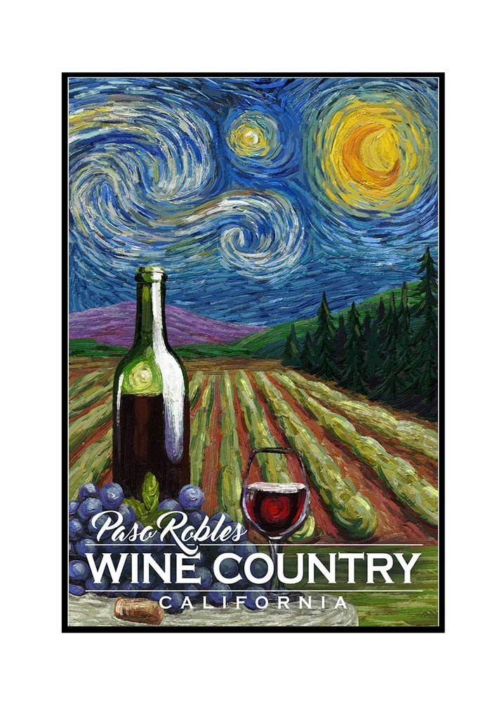 Starry Night Paso Robles Wine Country Vineyard Canvas Print - 24x36 Framed Gallery Wrapped Stretched Wall Art - Perfect for Home Decor, Office & Wine Tasting Room