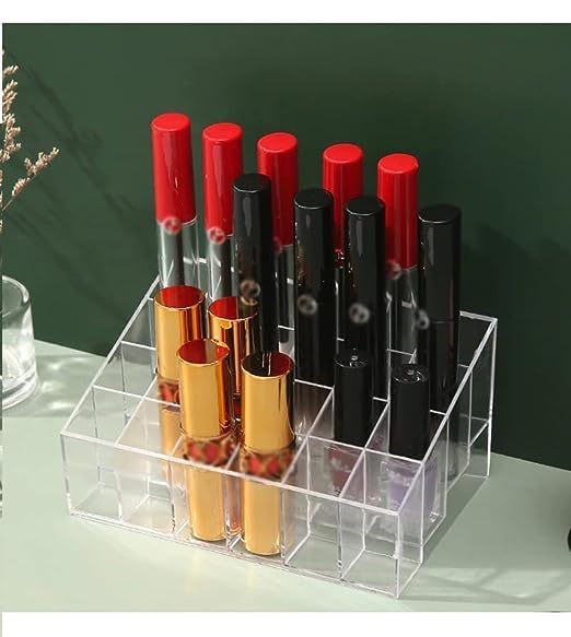 POPSHY 24-Slot Acrylic Lipstick Organizer - Clear Makeup Storage Box for Lipsticks, Cosmetics & Beauty Products - Perfect for Vanity, Dressing Table & Bathroom Organization