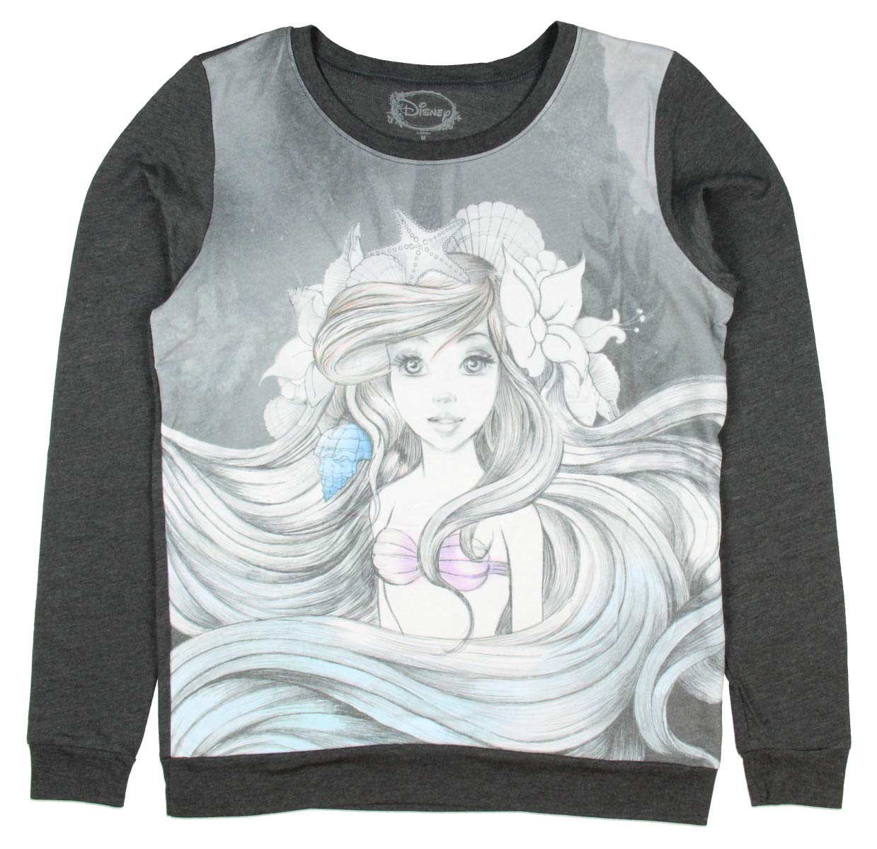 Disney Junior Ariel Watercolor Sketch Long Sleeve Pullover Top for Girls - Cute Cartoon Character Sweatshirt for School, Playdates & Everyday Wear