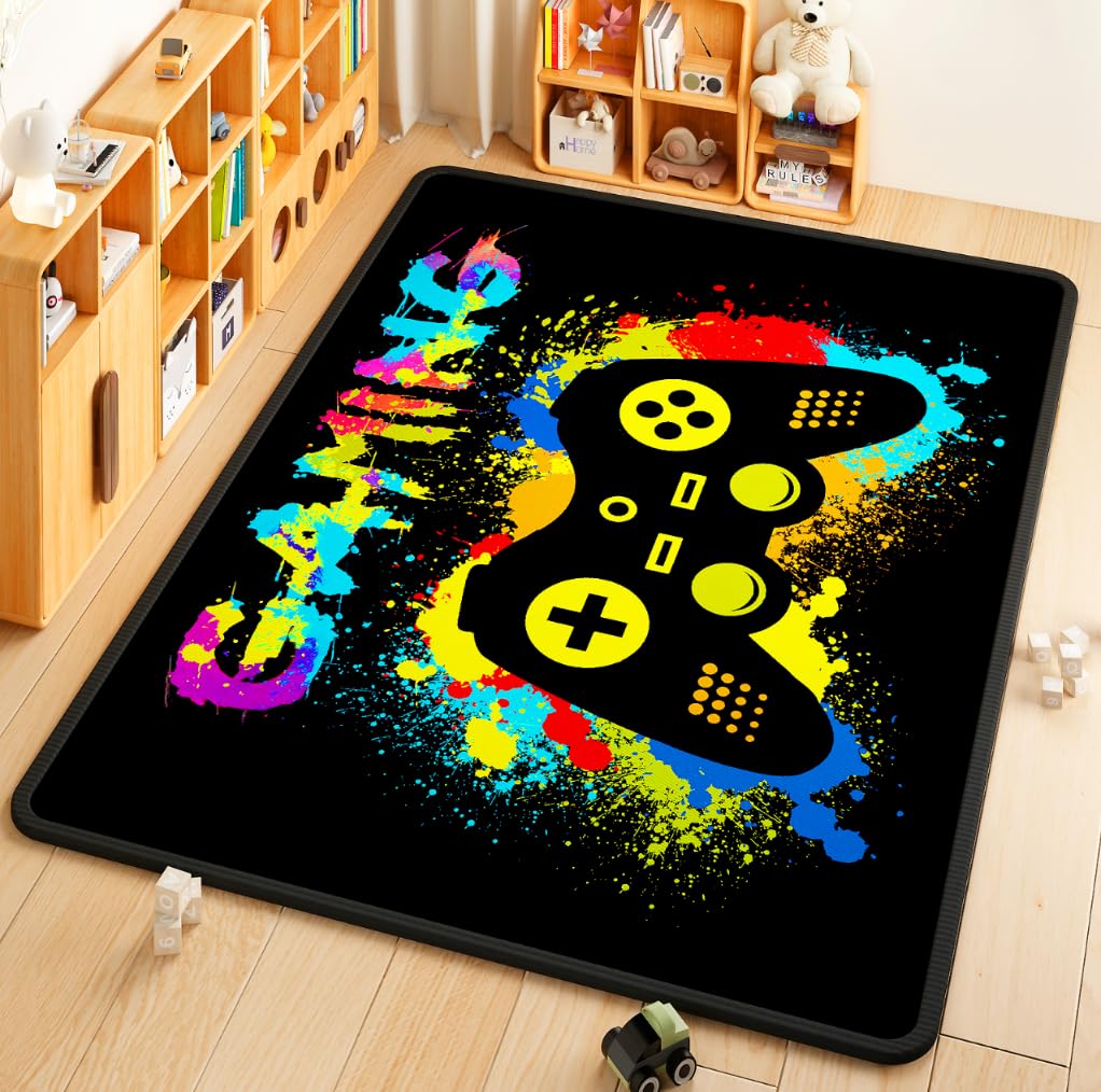 Premium Gaming Area Rug for Boys - 60x39 Inch Gamer Carpet for Game Room, Bedroom, Playroom & Living Room Decor - Soft & Durable Gaming Mat for PC, Console & VR Setup