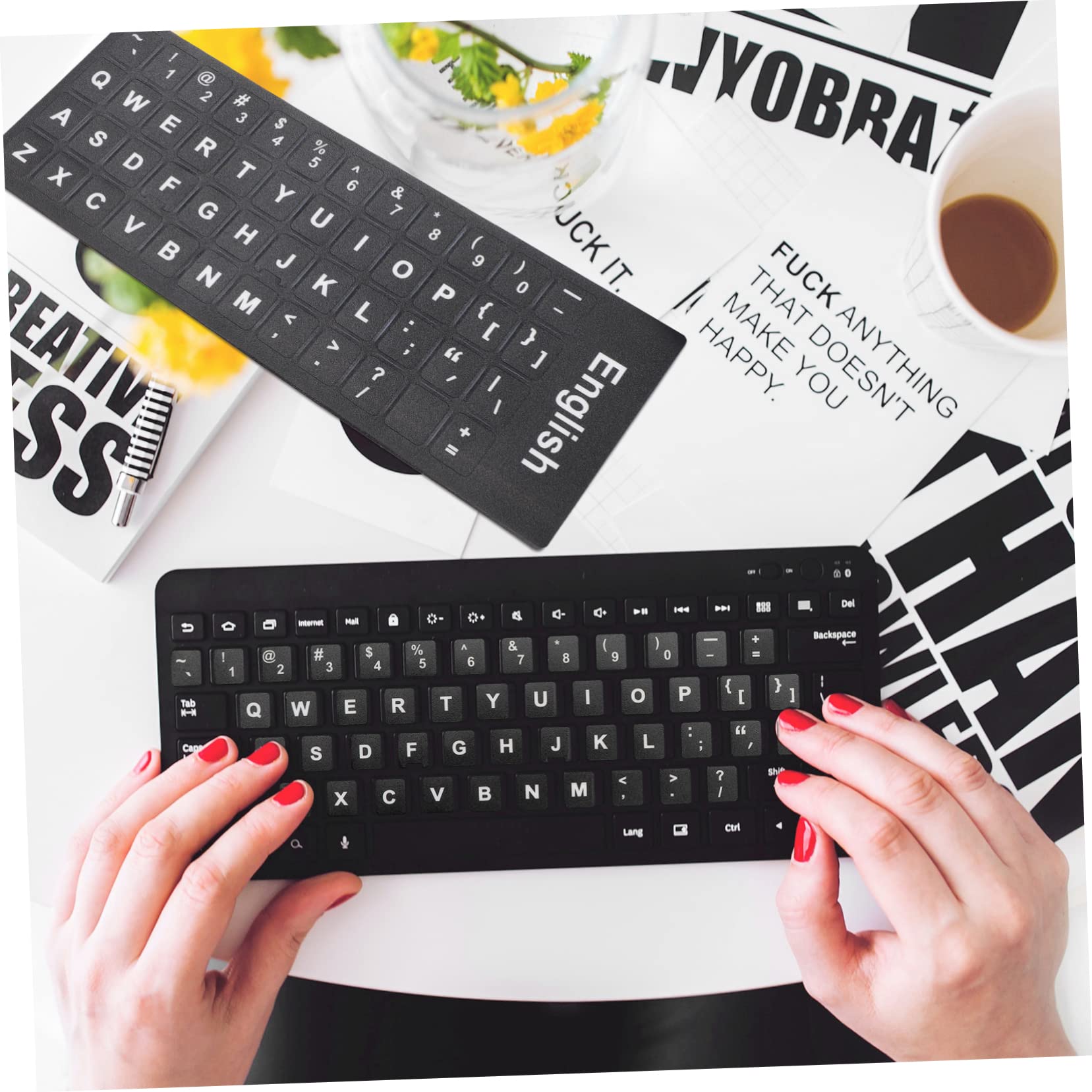Lurrose 10-Pack PVC Keyboard Stickers - Alphabet, Language Labels for Laptop & Computer Keyboards | Durable Replacement Stickers for Multilingual Typing (Ideal for Office, School & Travel Use)