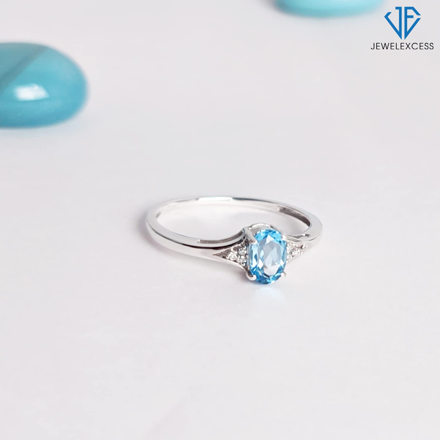 JEWELEXCESS Sterling Silver Birthstone Ring with White Diamond Accent - Hypoallergenic Gemstone Jewelry for Women - Perfect for Birthdays, Anniversaries & Special Occasions